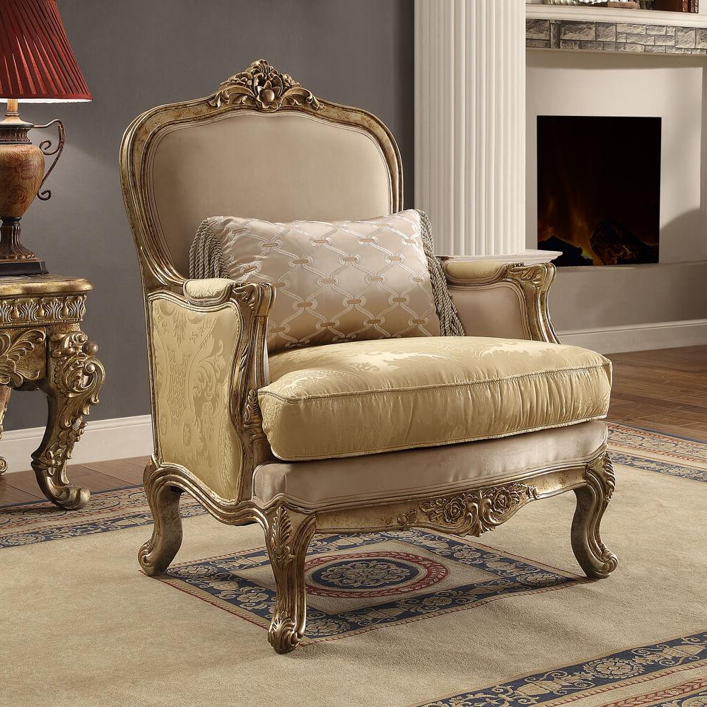 Traditional Arm Chairs HD-2626 HD-C2626 in Gold, Champagne Fabric