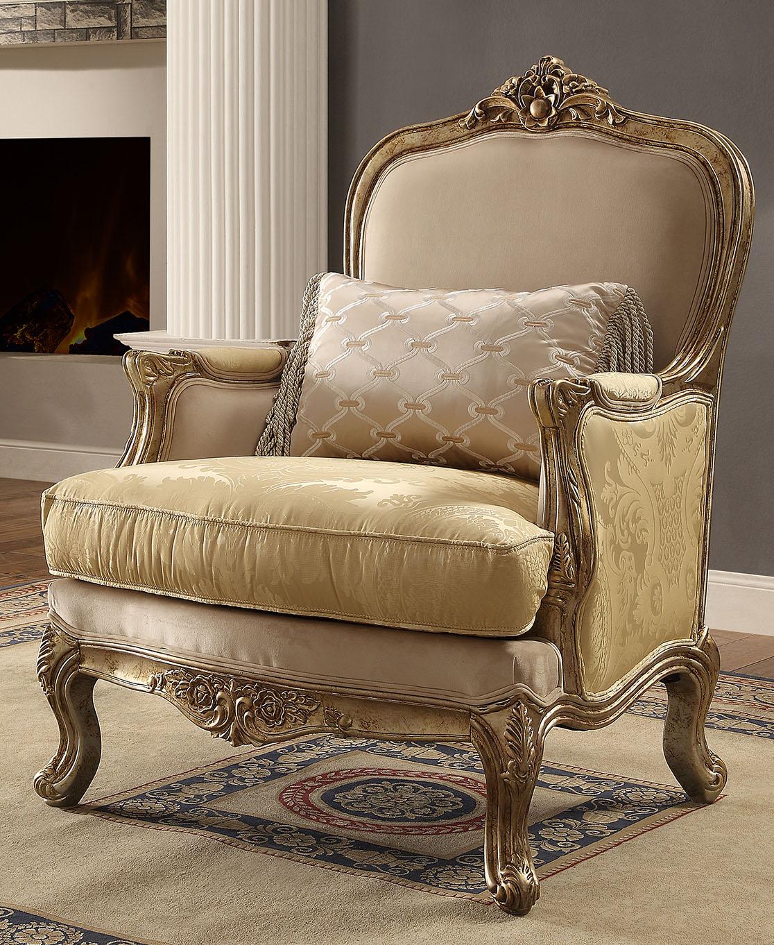 

                    
Homey Design Furniture HD-2626/HD-1101 Sofa Loveseat Chair and Coffee Table Champagne/Gold Fabric Purchase 
