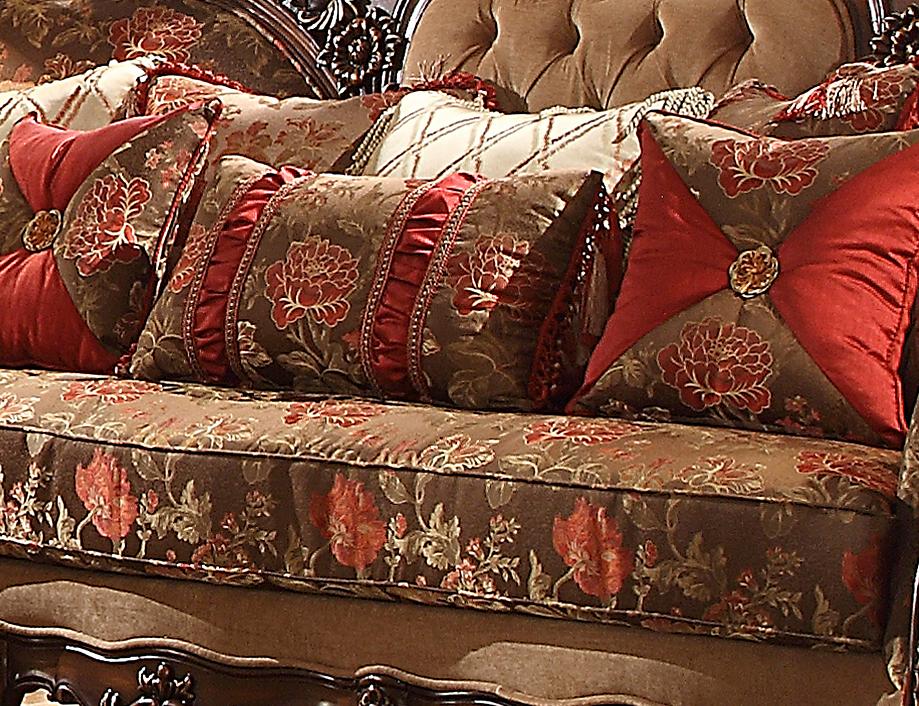 

    
Dark Oak & Floral Chenille Sofa Traditional Homey Design HD-39
