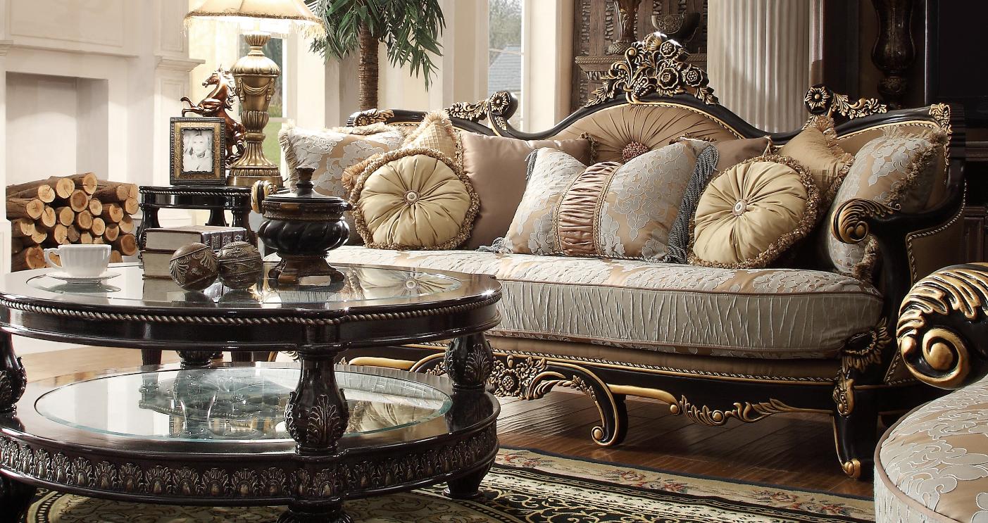 

    
Black Enamel & Antique Gold Finish Traditional Sofa Homey Design HD-551
