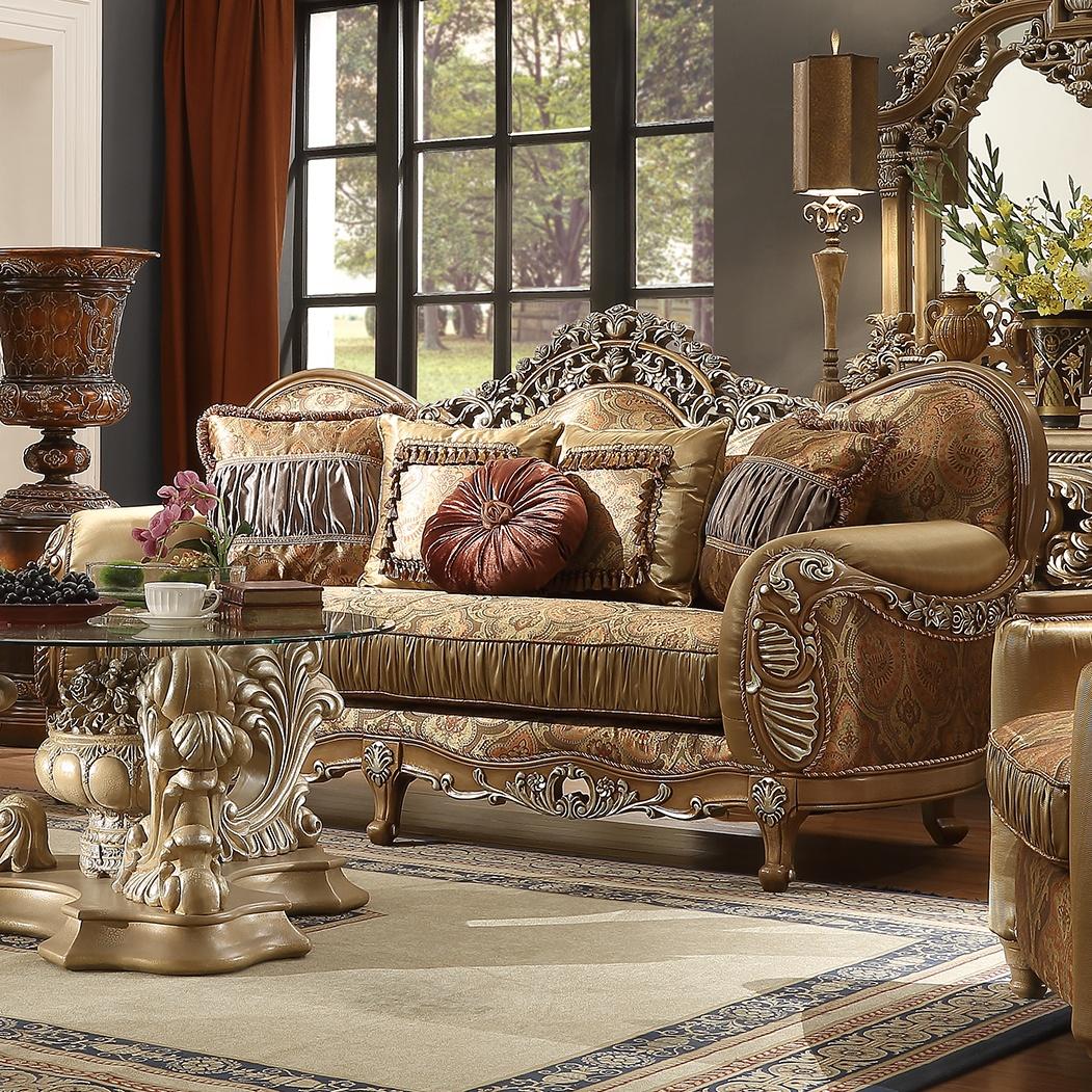 

    
Antique Brown Chenille Sofa Set 3Pcs Traditional Homey Design HD-622
