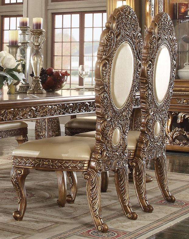 

    
Antique Gold & Perfect Brown Dining Room Set 10Pcs Traditional Homey Design HD-8018
