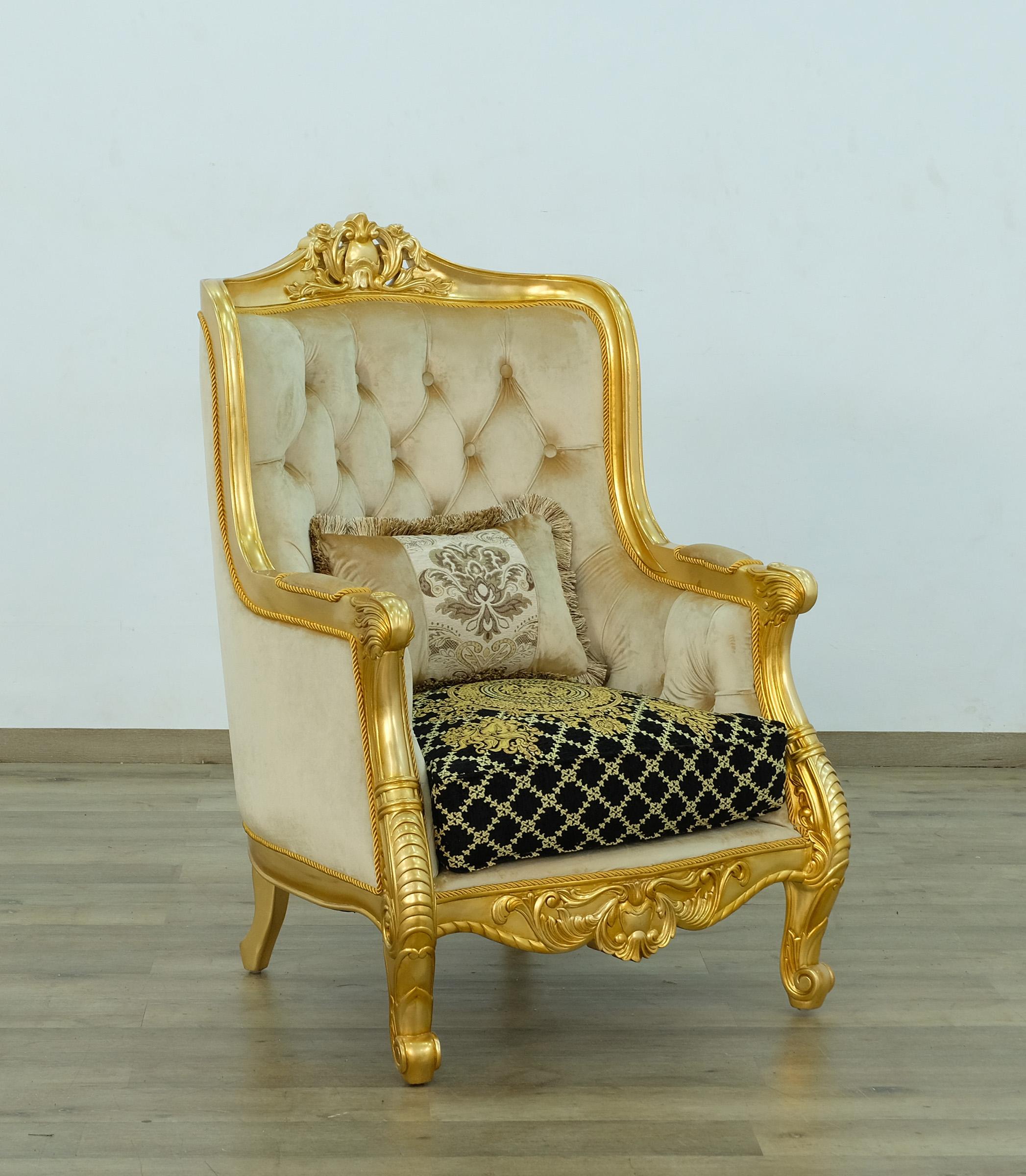 

    
Imperial Luxury Black & Gold LUXOR Arm Chair EUROPEAN FURNITURE Carved Wood
