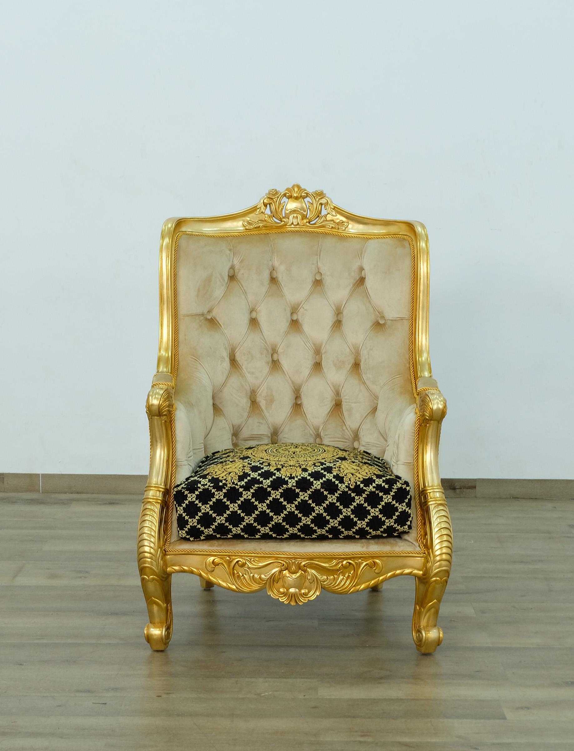 

    
Imperial Luxury Black & Gold LUXOR Arm Chair EUROPEAN FURNITURE Carved Wood
