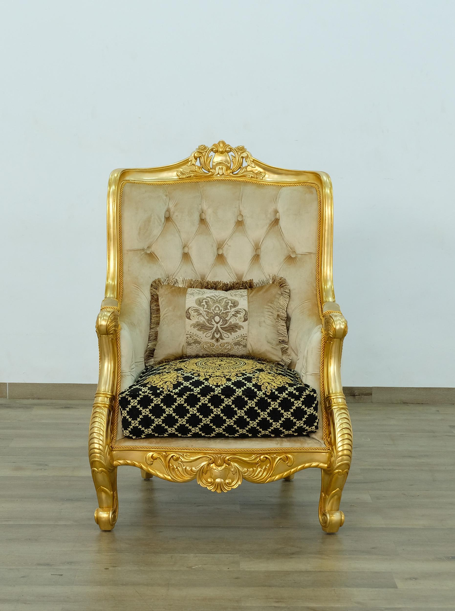 

        
EUROPEAN FURNITURE LUXOR Arm Chair Ebony/Antique/Mahogany/Gold/Black/Beige Fabric 6015436048063
