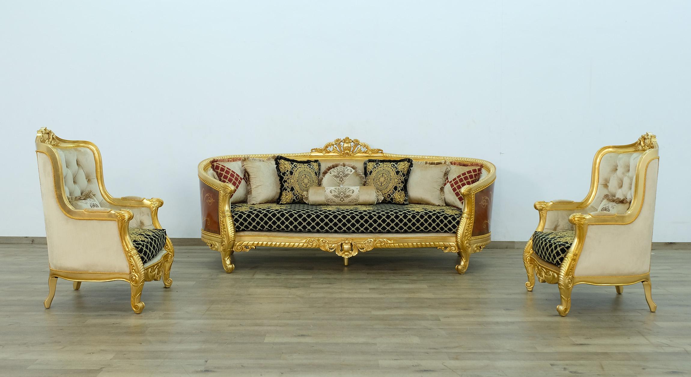 

    
Imperial Luxury Black & Gold LUXOR Sofa Set 3Ps EUROPEAN FURNITURE Solid Wood
