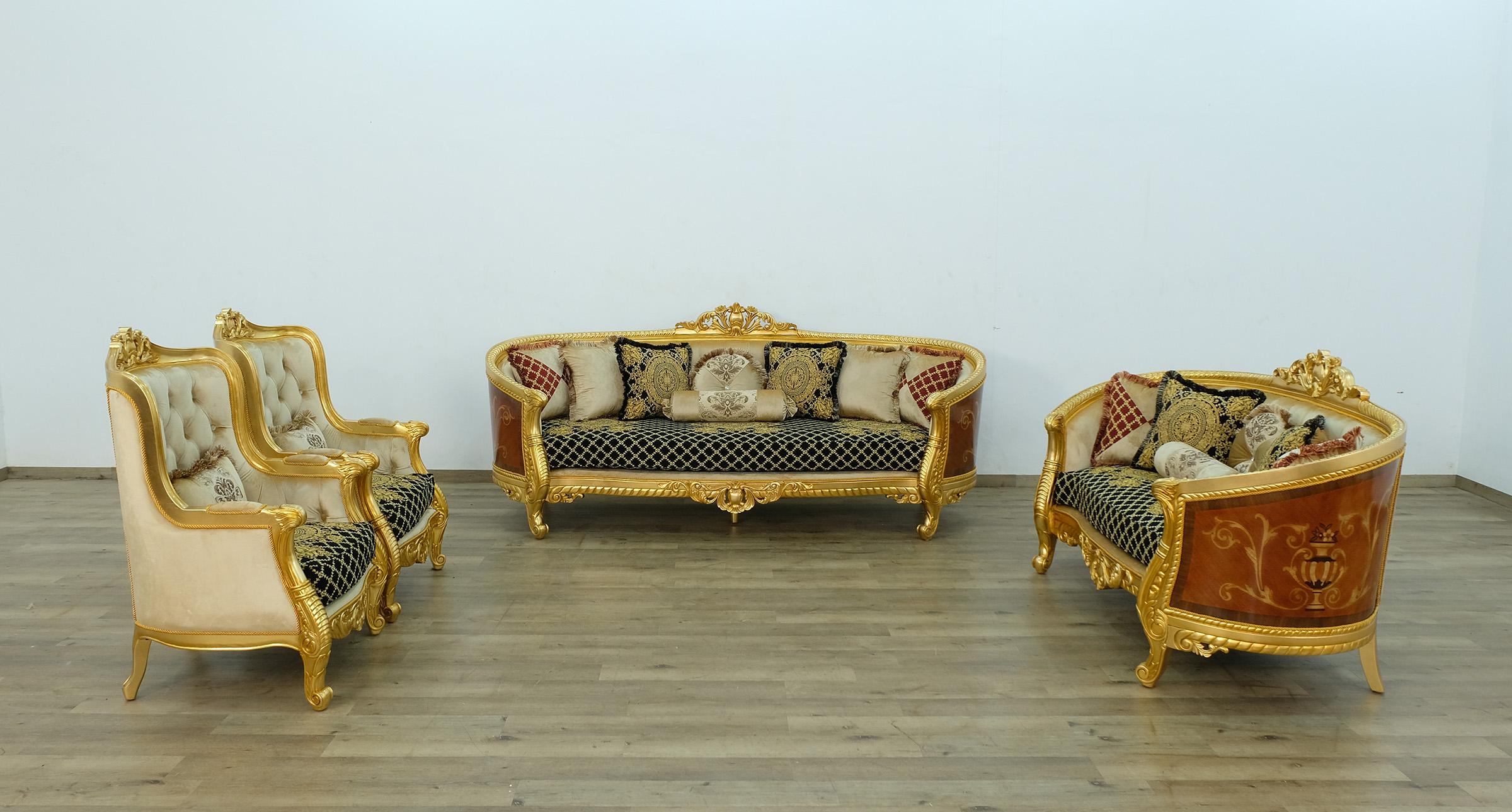 

    
Imperial Luxury Black & Gold LUXOR Sofa Set 4Ps EUROPEAN FURNITURE Solid Wood
