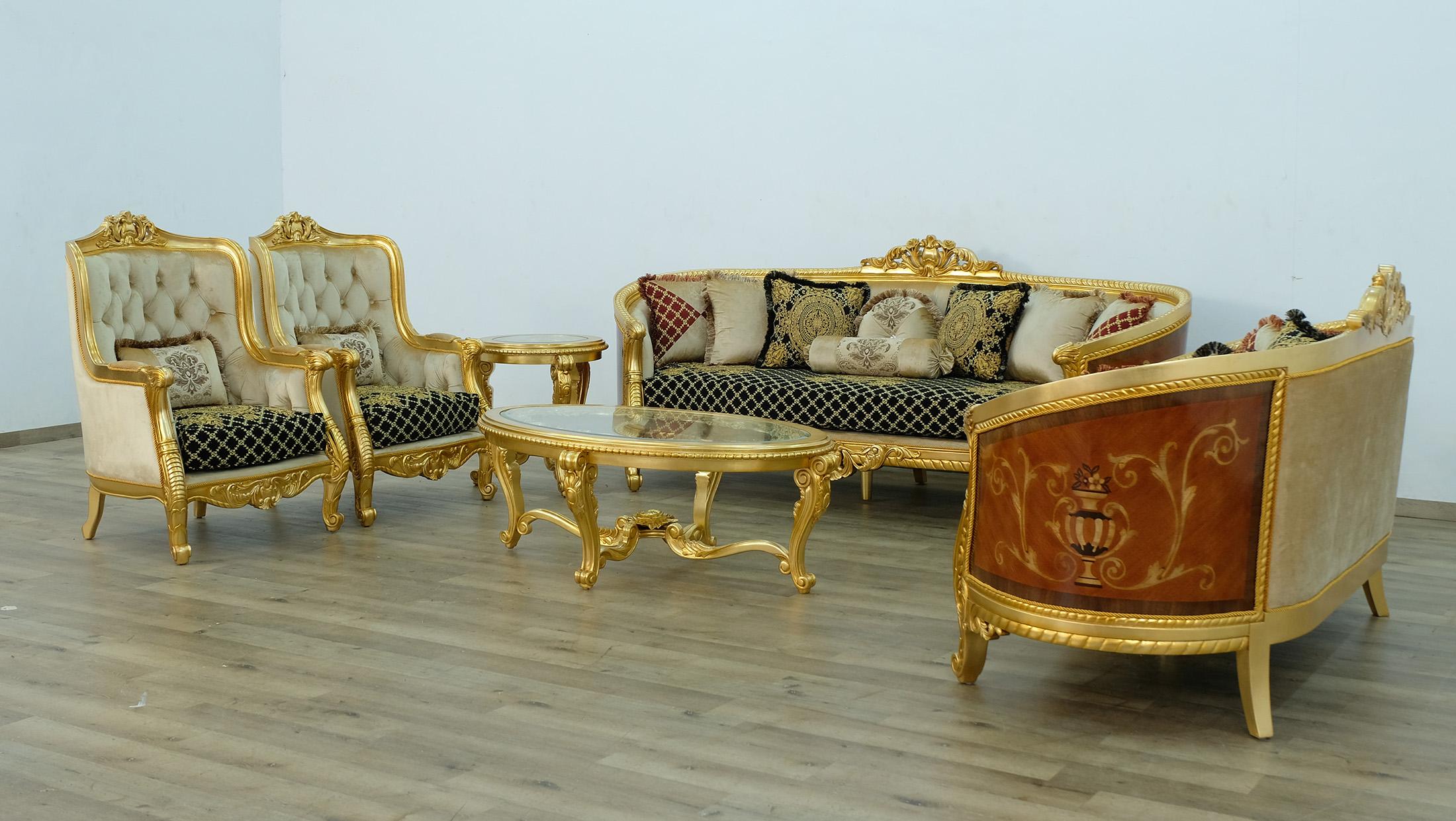 

    
 Order  Imperial Luxury Black & Gold LUXOR Sofa Set 4Ps EUROPEAN FURNITURE Solid Wood
