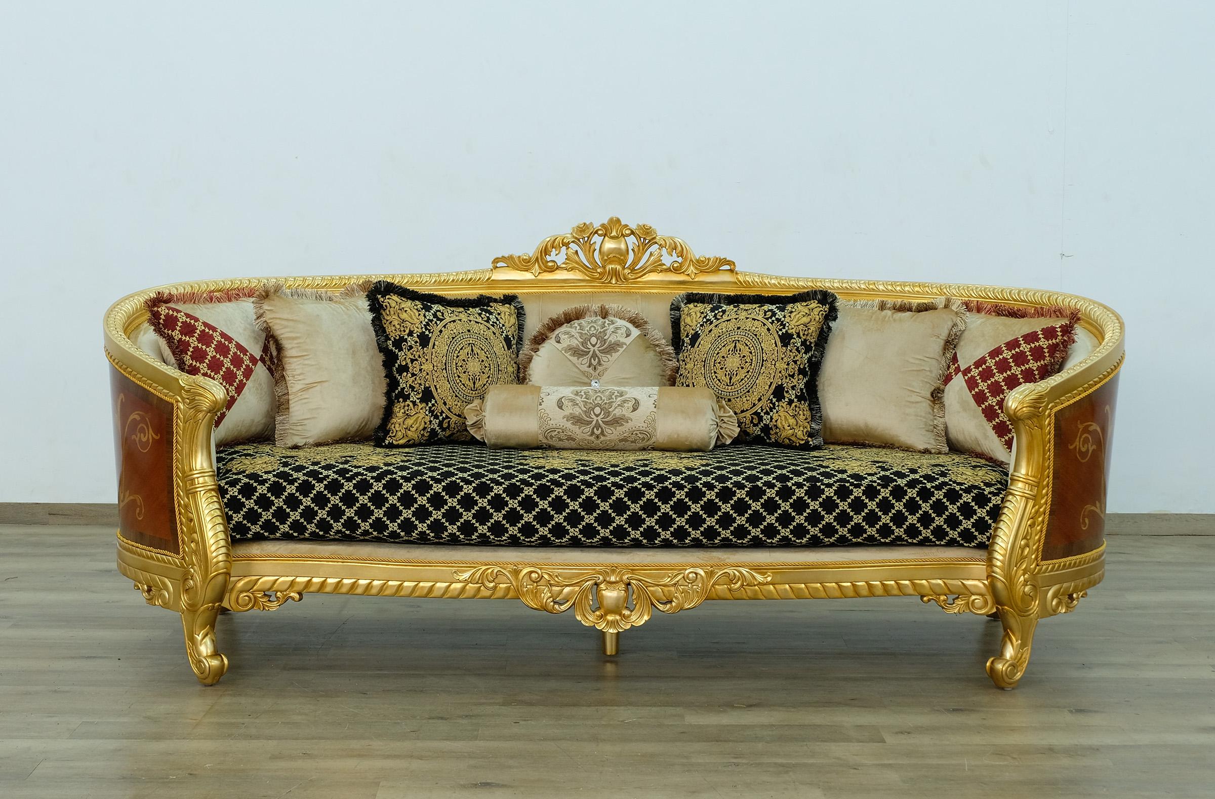 

    
 Shop  Imperial Luxury Black & Gold LUXOR Sofa Set 4Ps EUROPEAN FURNITURE Solid Wood
