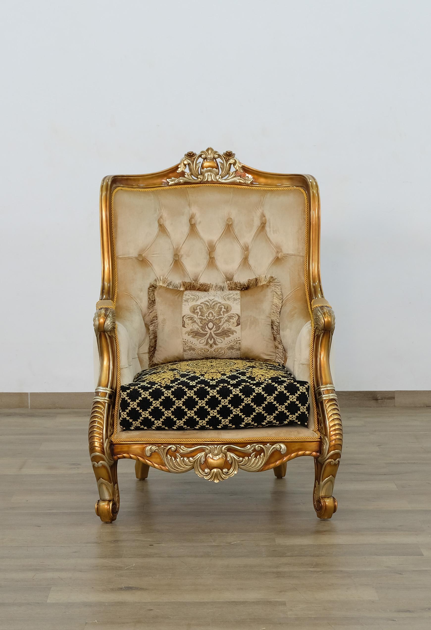 

    
EUROPEAN FURNITURE LUXOR II Arm Chair Antique/Silver/Gold/Black 68586-C
