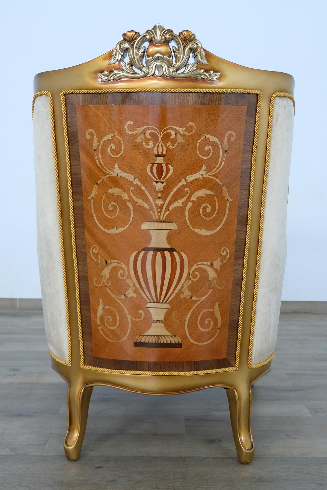 

        
EUROPEAN FURNITURE LUXOR II Arm Chair Antique/Silver/Gold/Black Fabric 6015427613669
