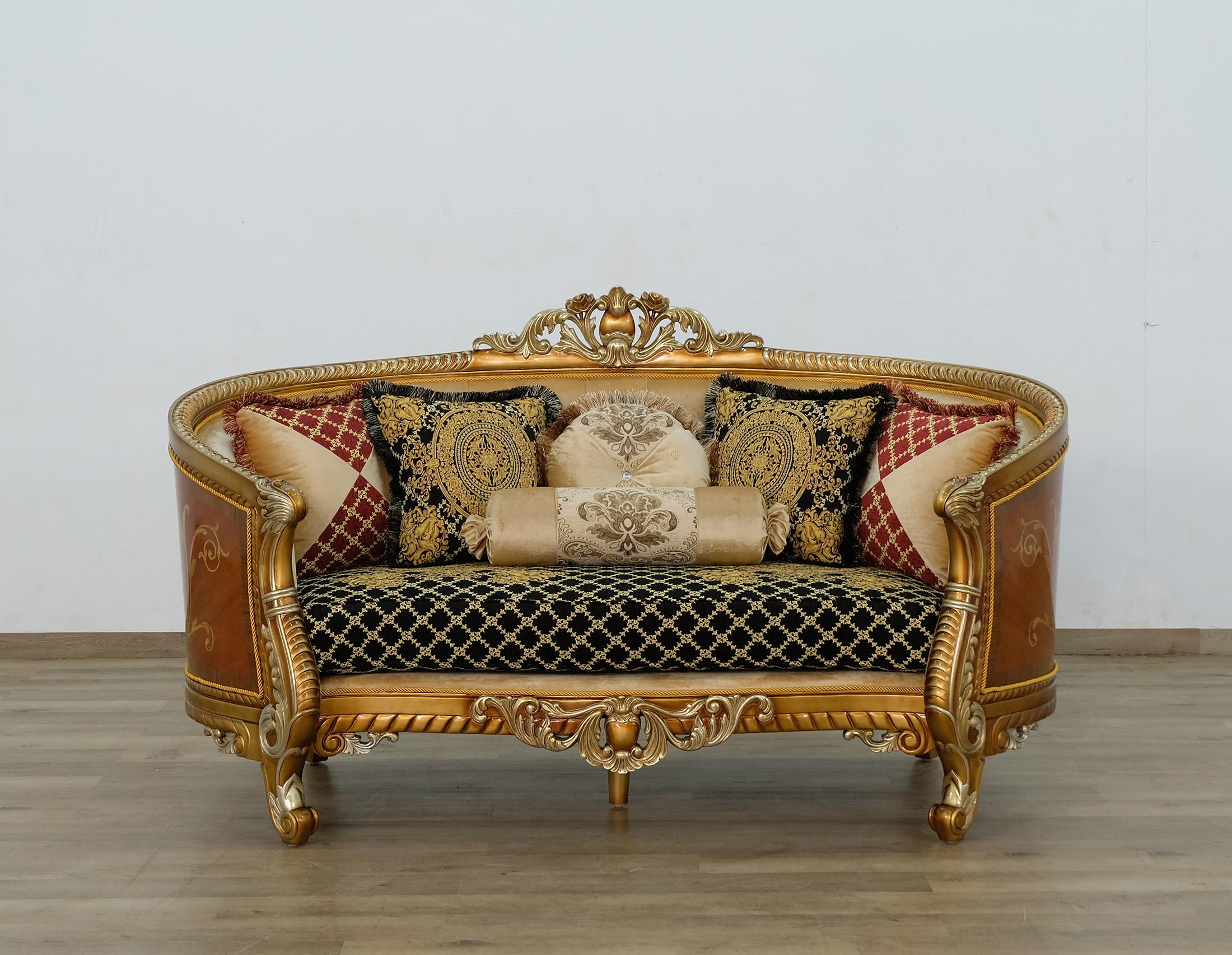 

    
EUROPEAN FURNITURE LUXOR II Sofa Set Antique/Silver/Gold/Black 68586-Set-4

