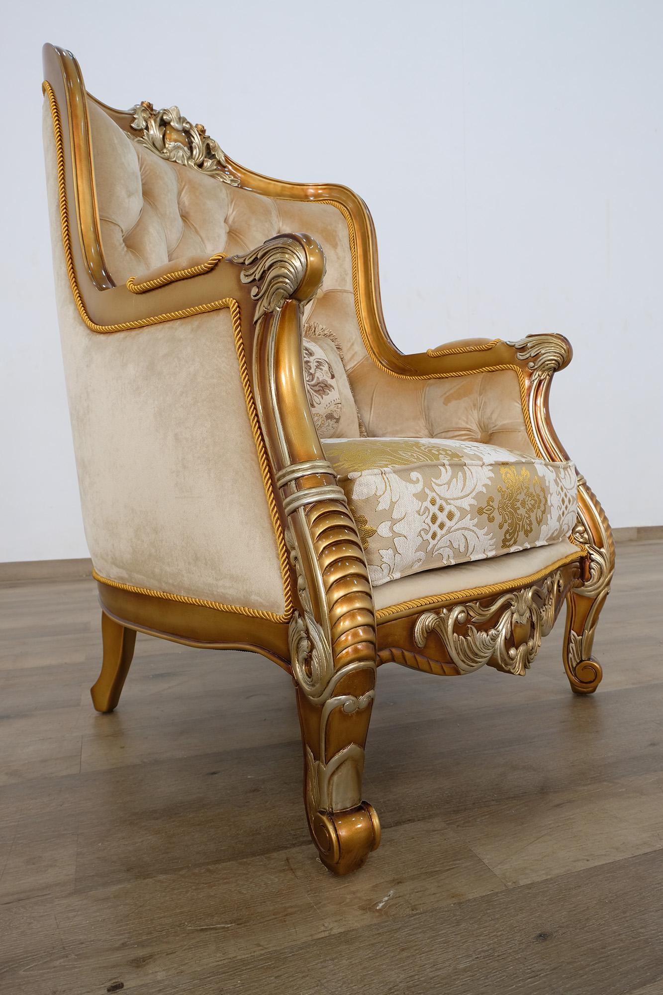 

        
EUROPEAN FURNITURE LUXOR II Arm Chair Set Antique/Gold/Brown Fabric 6015429790764

