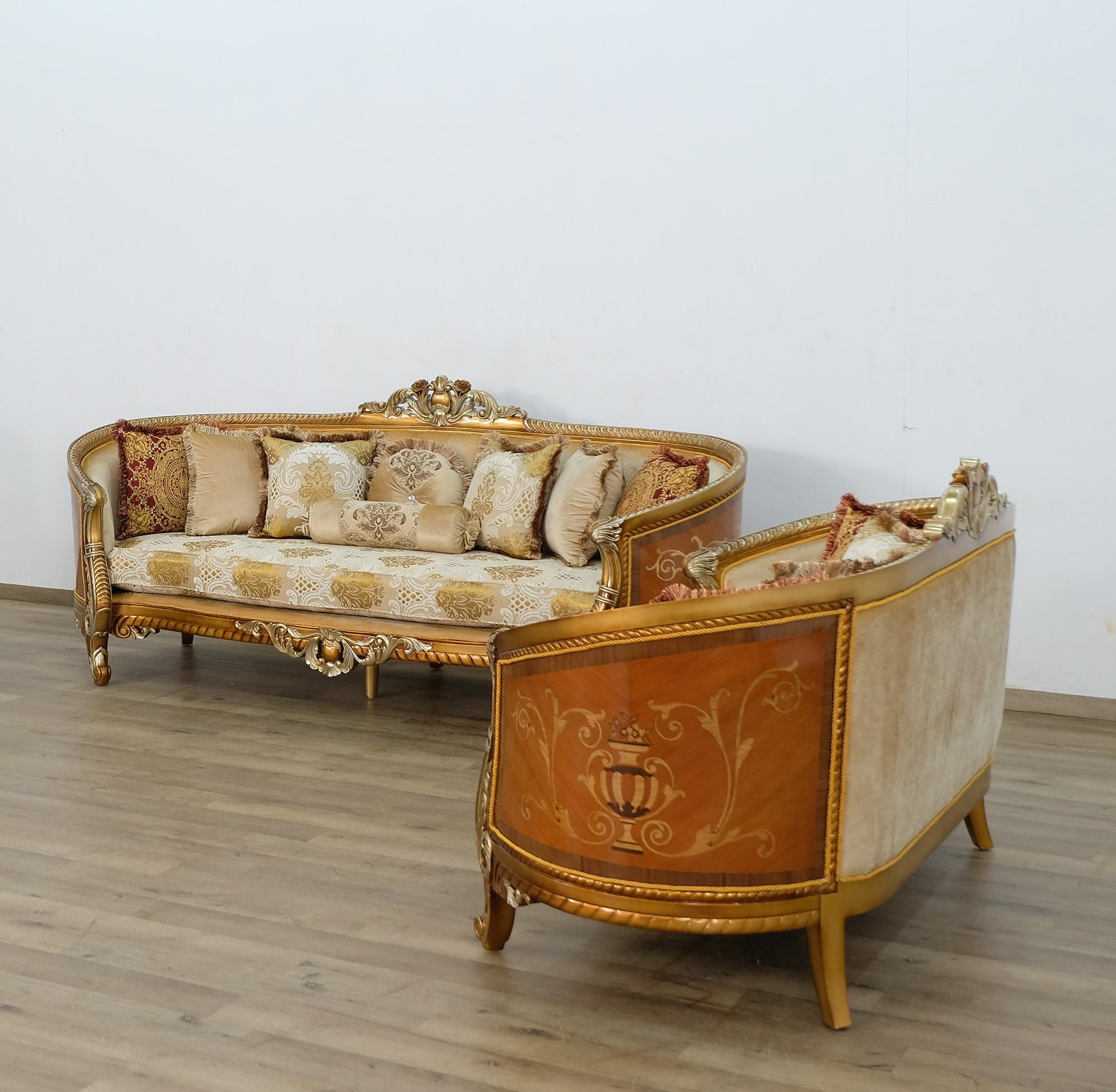 

    
 Shop  Imperial Luxury Brown & Gold LUXOR II Sofa EUROPEAN FURNITURE Solid Wood Classic
