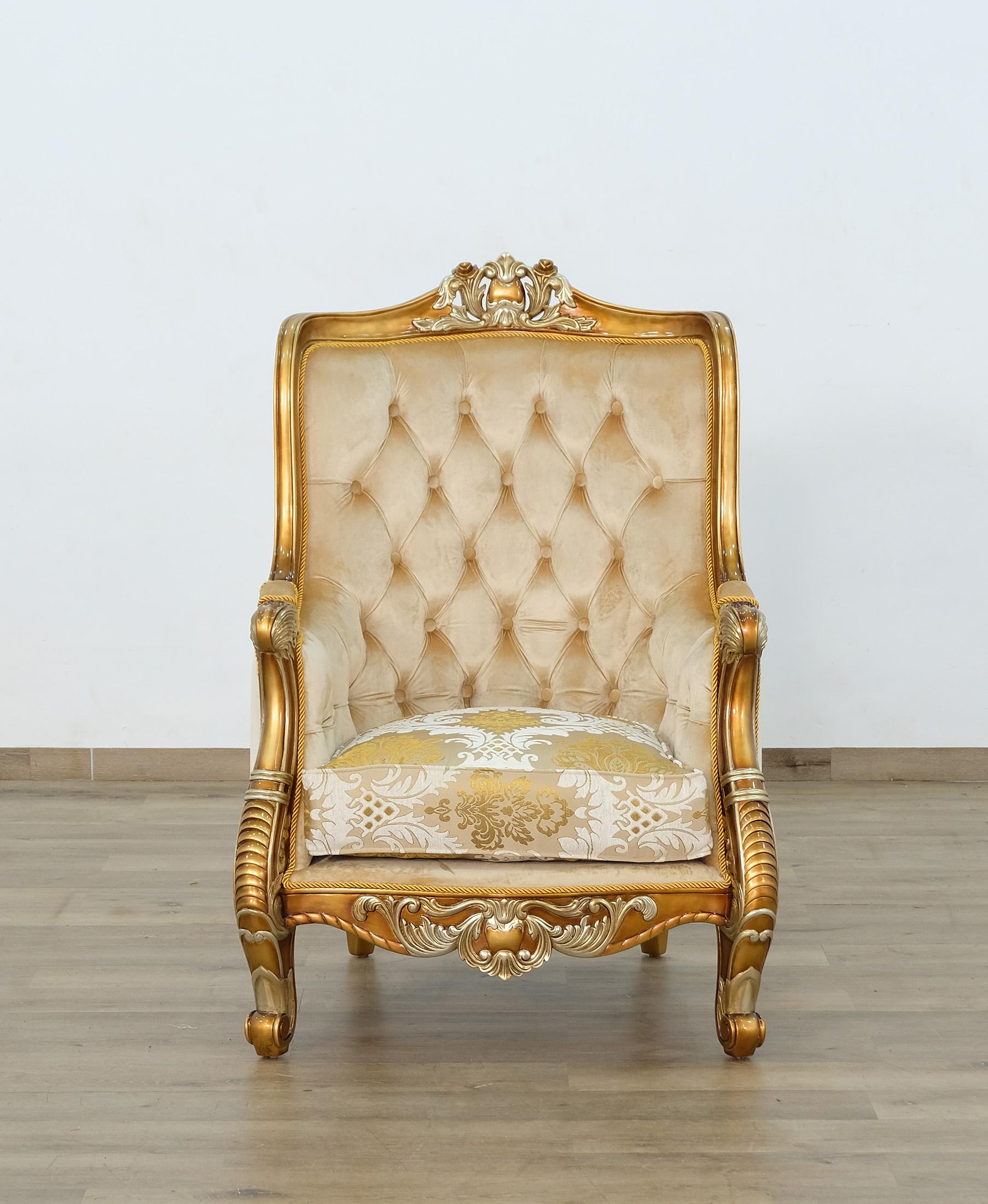 

    
 Shop  Imperial Luxury Brown & Gold LUXOR II Sofa Set 4 Pcs EUROPEAN FURNITURE Solid Wood
