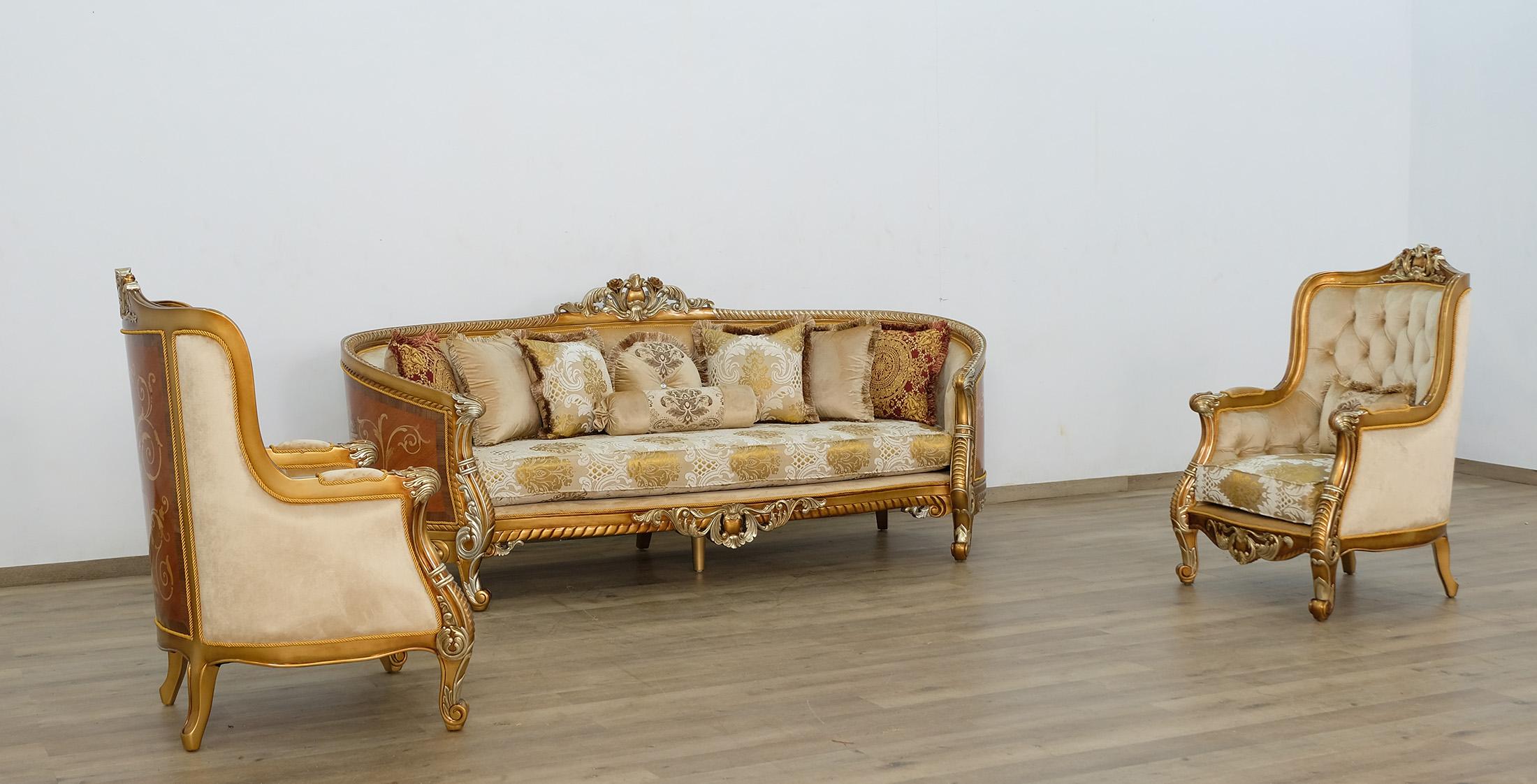 

    
 Shop  Imperial Luxury Brown & Gold LUXOR II Sofa Set 4 Pcs EUROPEAN FURNITURE Solid Wood
