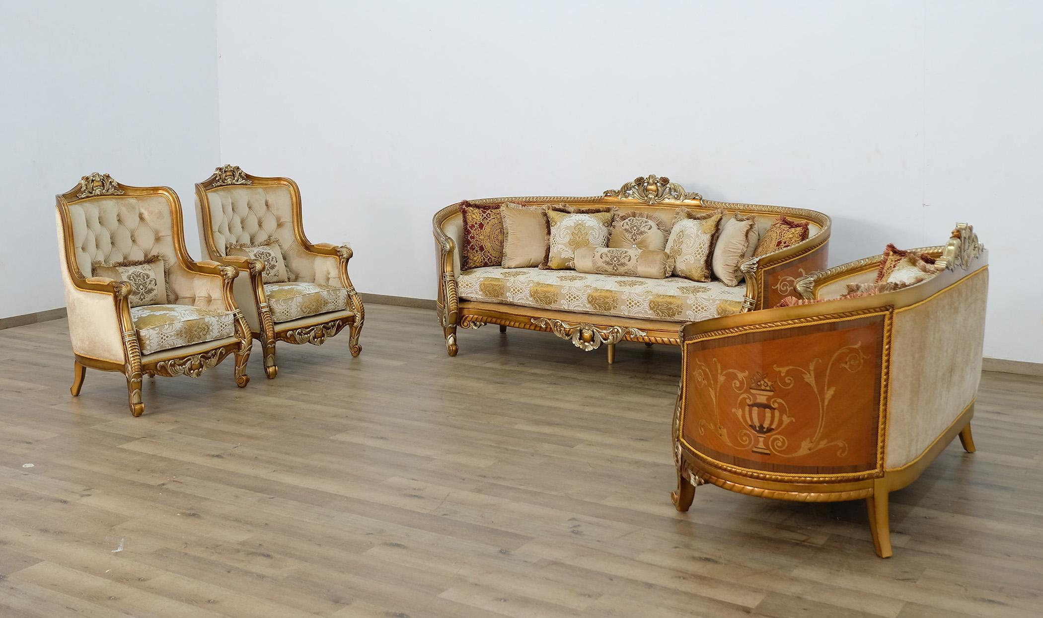 

    
Imperial Luxury Brown & Gold LUXOR II Sofa Set 4 Pcs EUROPEAN FURNITURE Solid Wood

