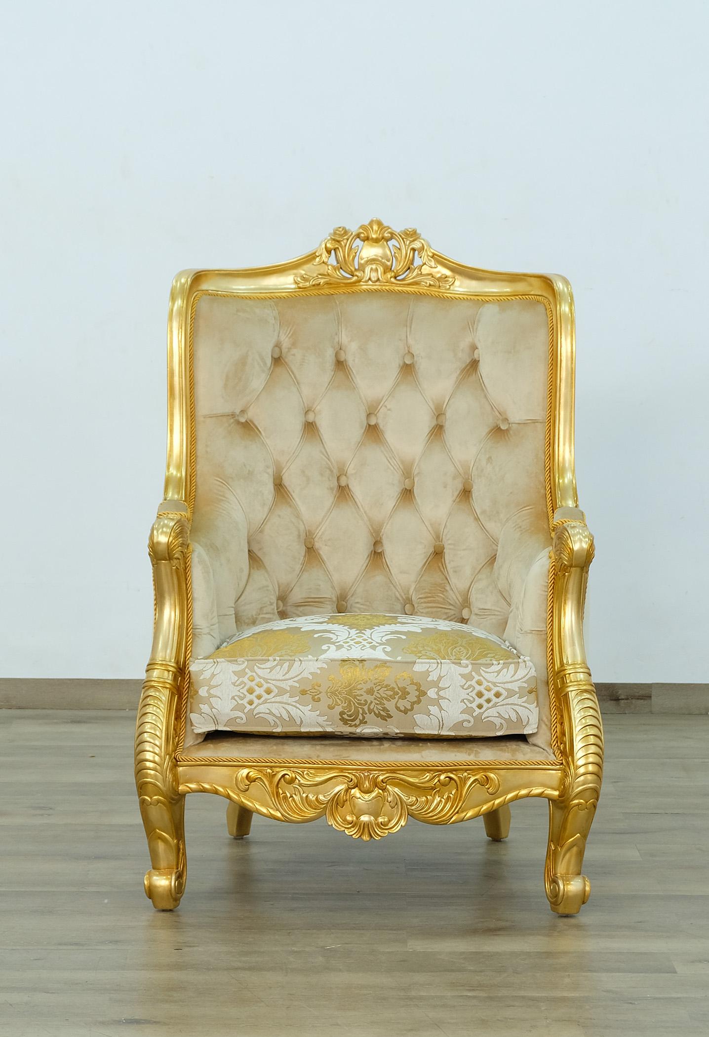

        
EUROPEAN FURNITURE LUXOR Arm Chair Set Ebony/Antique/Mahogany/Gold/Beige Fabric 6015416487486
