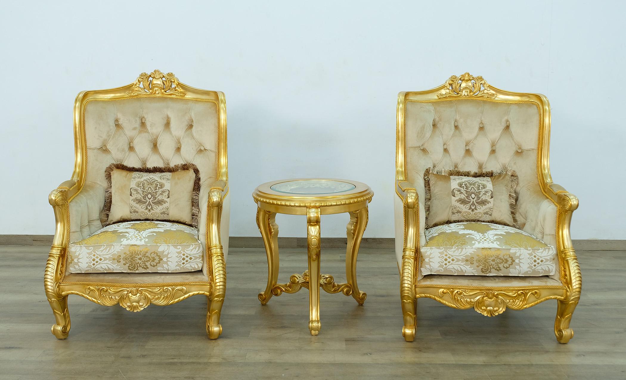 

    
Imperial Luxury Gold Fabric LUXOR Arm Chair Set 2Pcs EUROPEAN FURNITURE Classic
