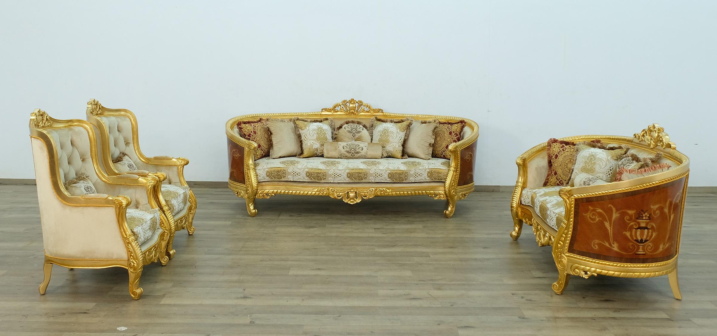 

    
Imperial Luxury Gold Fabric LUXOR Sofa Set 2Ps EUROPEAN FURNITURE Solid Wood
