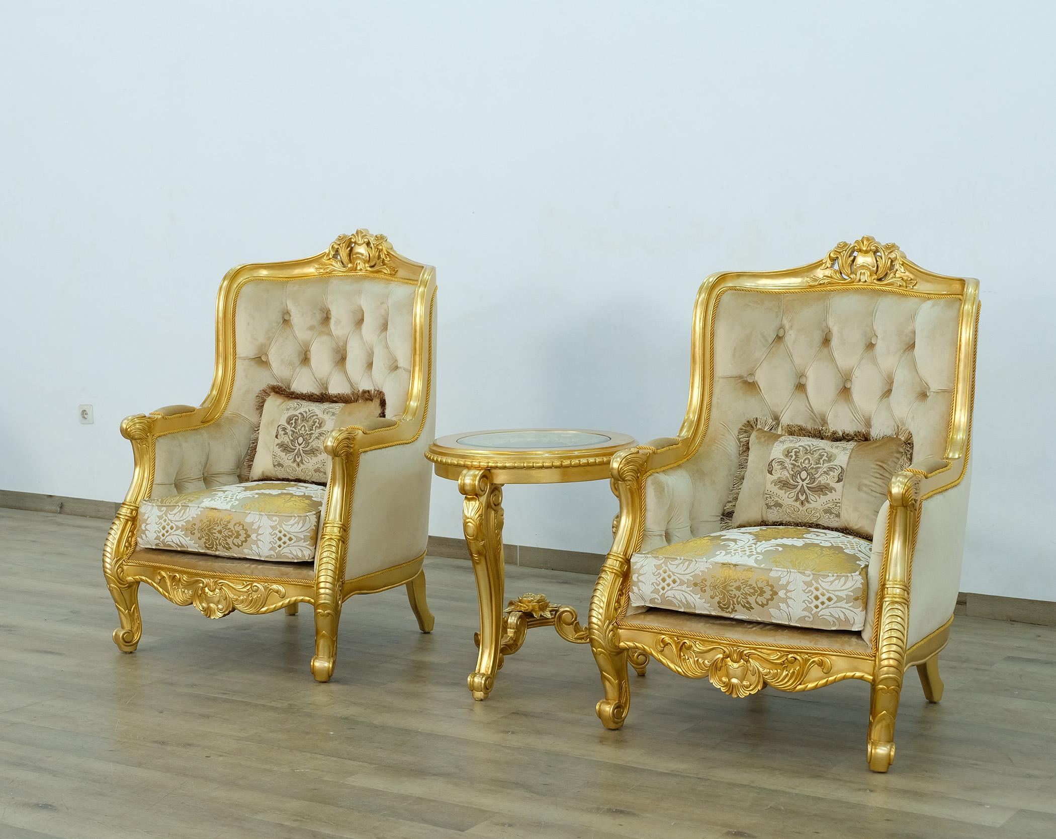 

    
 Photo  Imperial Luxury Gold Fabric LUXOR Sofa Set 3Ps EUROPEAN FURNITURE Solid Wood
