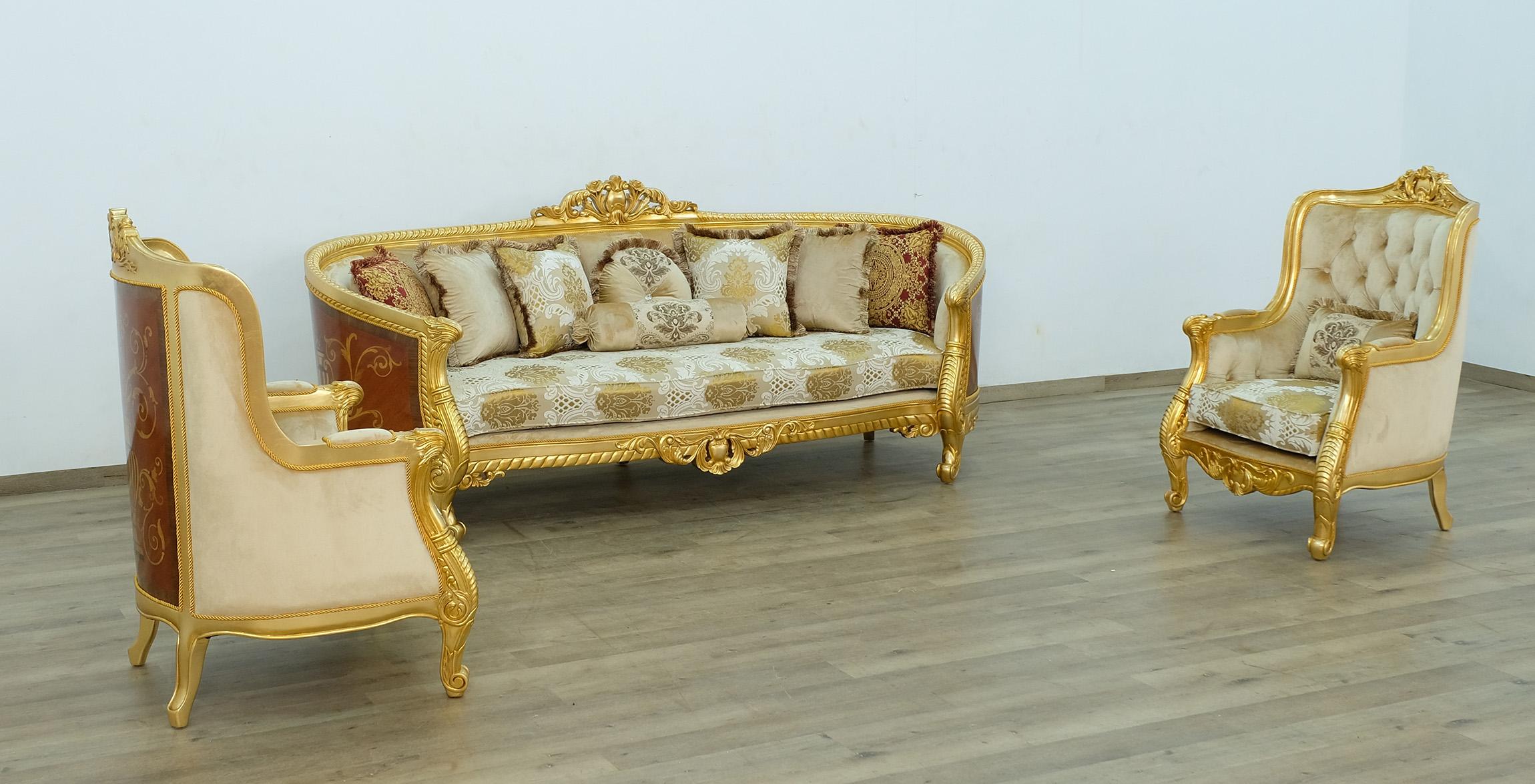

    
Imperial Luxury Gold Fabric LUXOR Sofa Set 3Ps EUROPEAN FURNITURE Solid Wood
