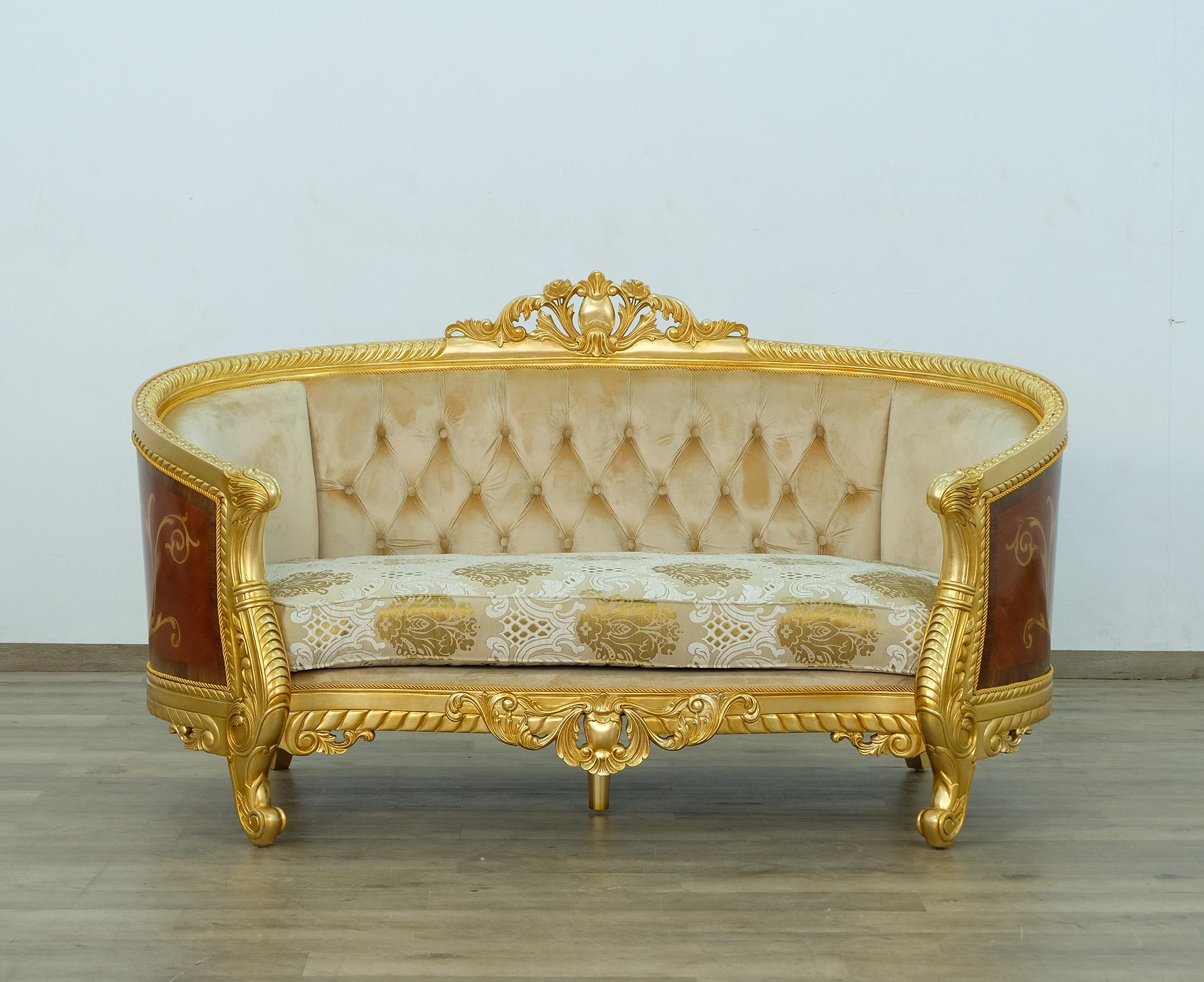 

    
 Order  Imperial Luxury Gold Fabric LUXOR Sofa Set 4Ps EUROPEAN FURNITURE Solid Wood
