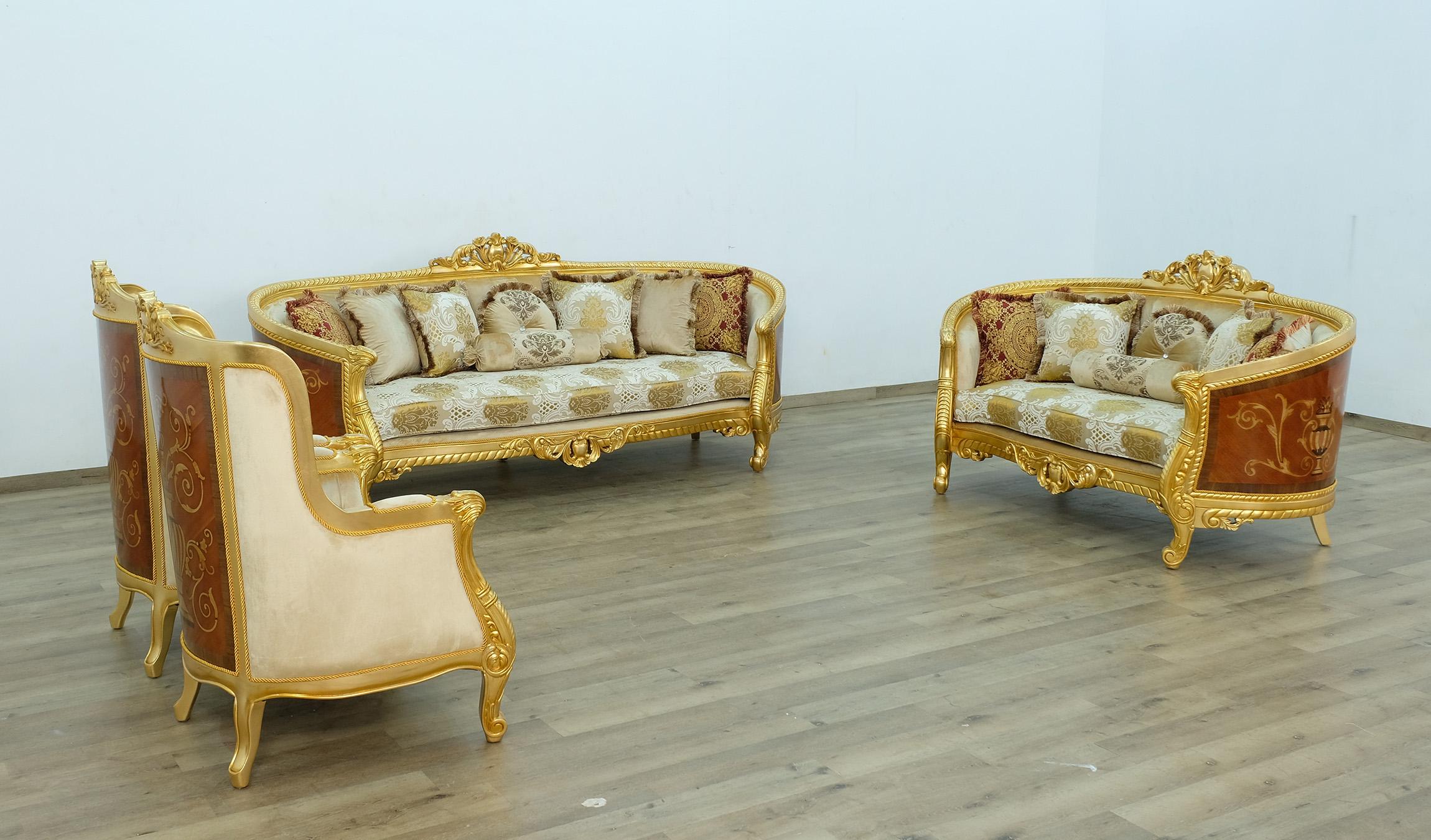 

    
Imperial Luxury Gold Fabric LUXOR Sofa Set 4Ps EUROPEAN FURNITURE Solid Wood
