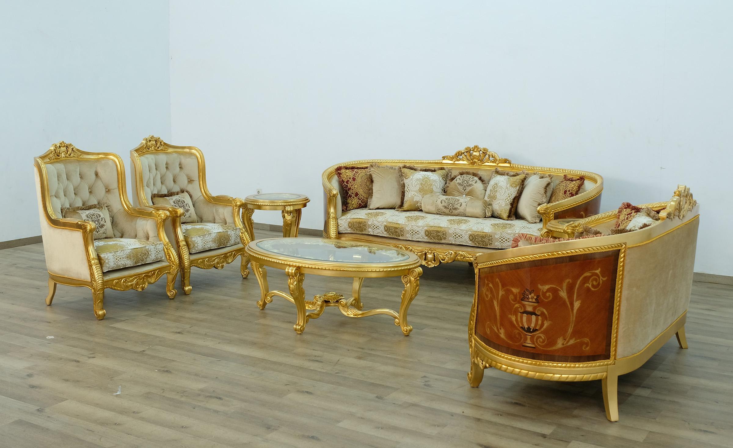 

    
Imperial Luxury Gold Fabric LUXOR Sofa Set 4Ps EUROPEAN FURNITURE Solid Wood

