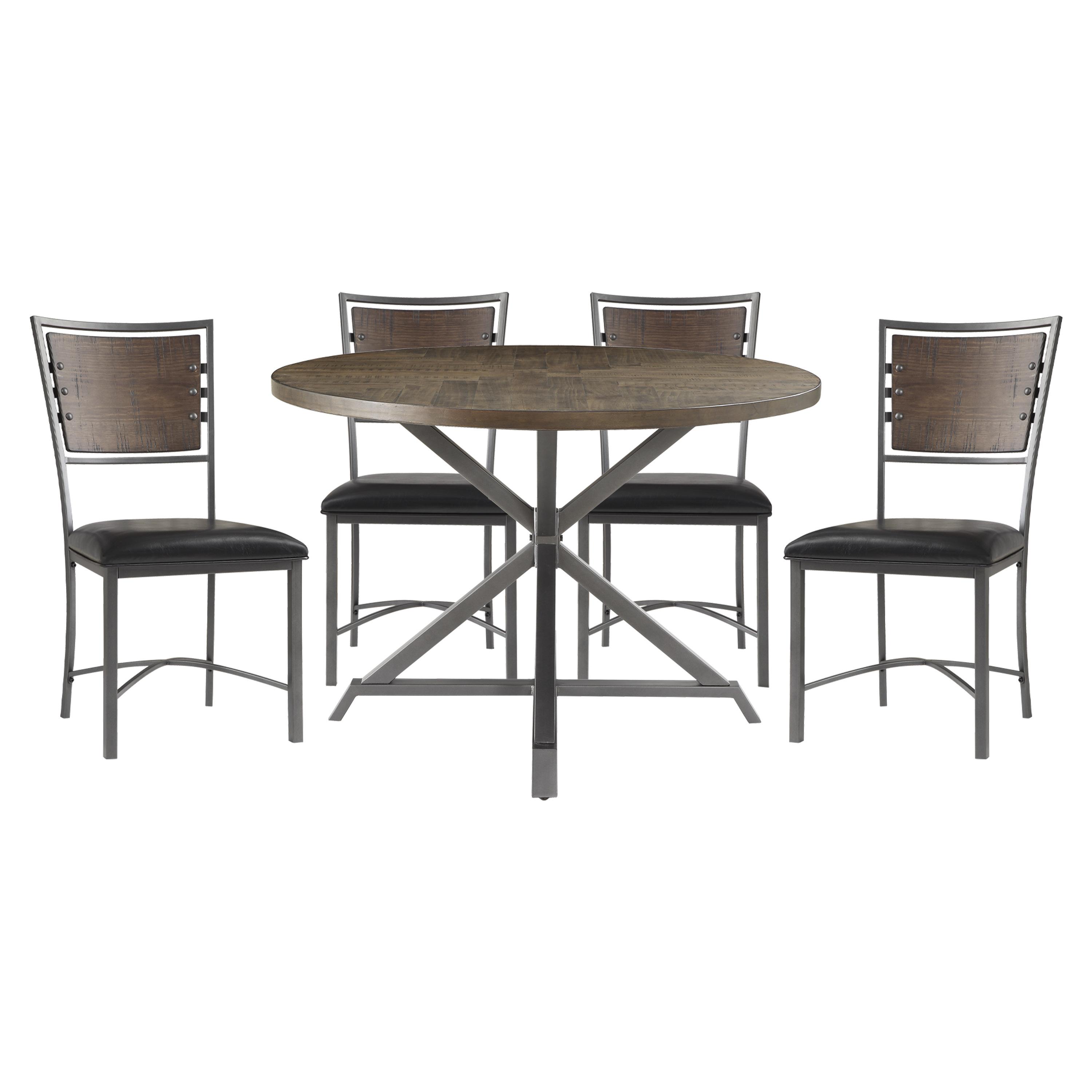 Rustic Dining Room Set 5606-45RD*5PC Fideo 5606-45RD*5PC in Brown Faux Leather
