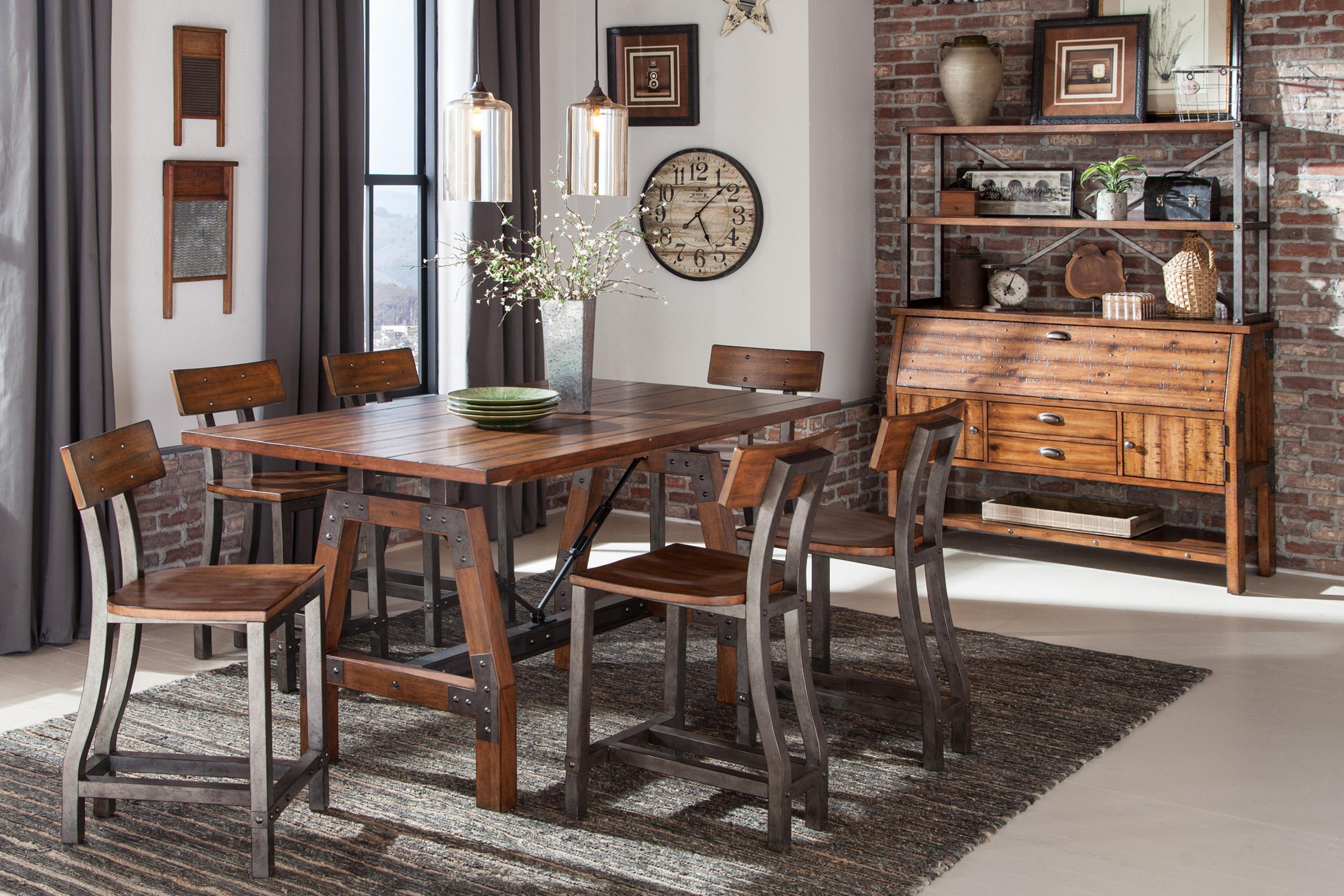 Modern Dining Room Set 1715-36*8PC Holverson 1715-36*8PC in Rustic Brown 