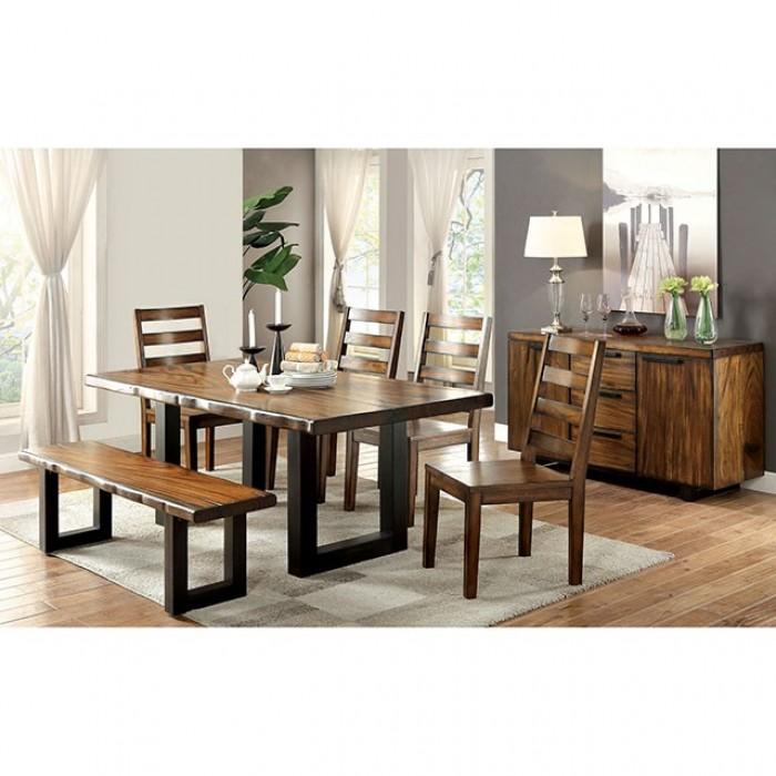 

    
Industrial Tobacco Oak & Black Solid Wood Dining Room Set 6pcs Furniture of America Maddison
