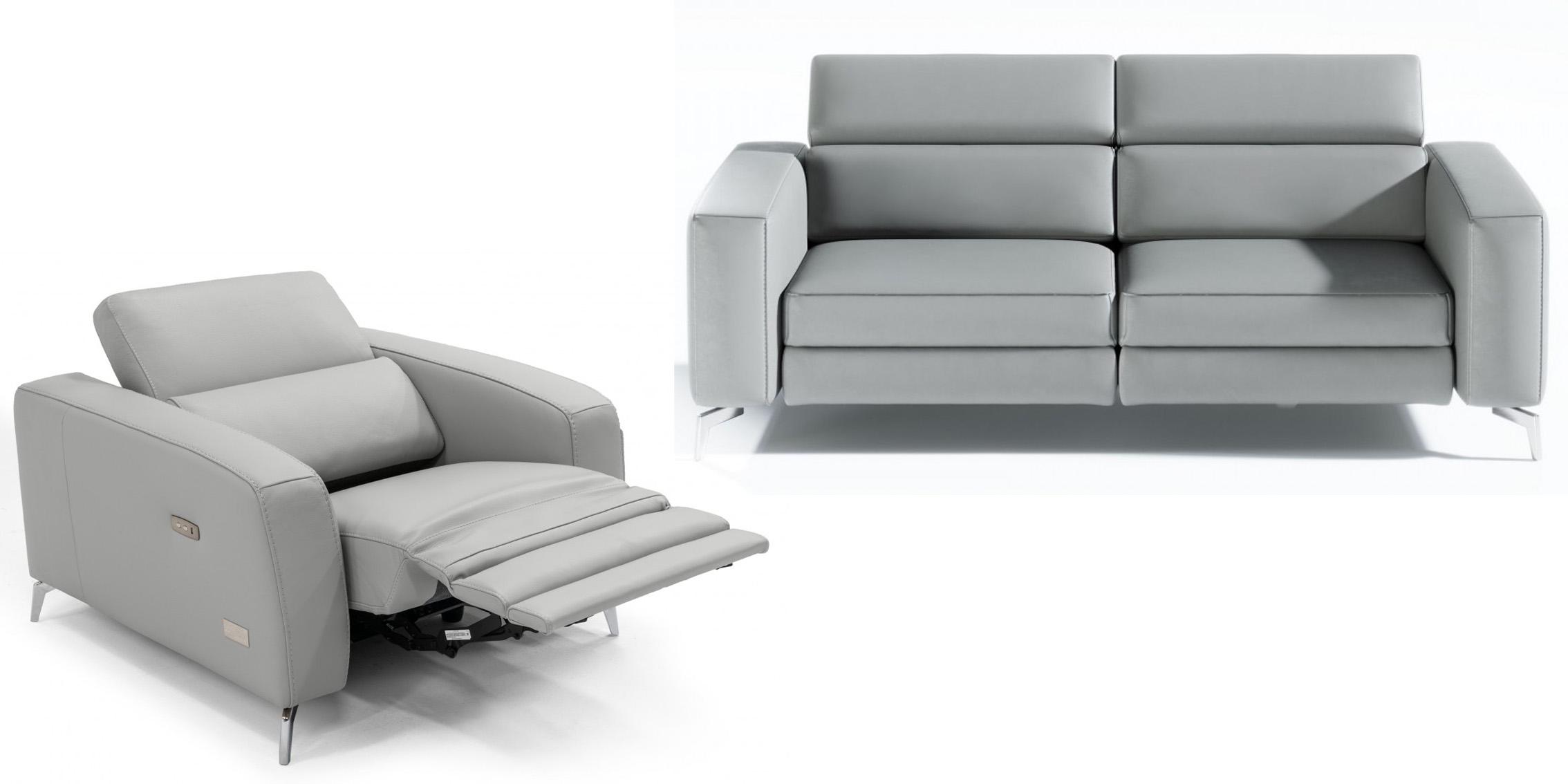 Contemporary, Modern Recliner Sofa Set VGCCROMA-SF-CER-GRY-S VGCCROMA-SF-CER-GRY-S-Set-2 in Gray Italian Leather