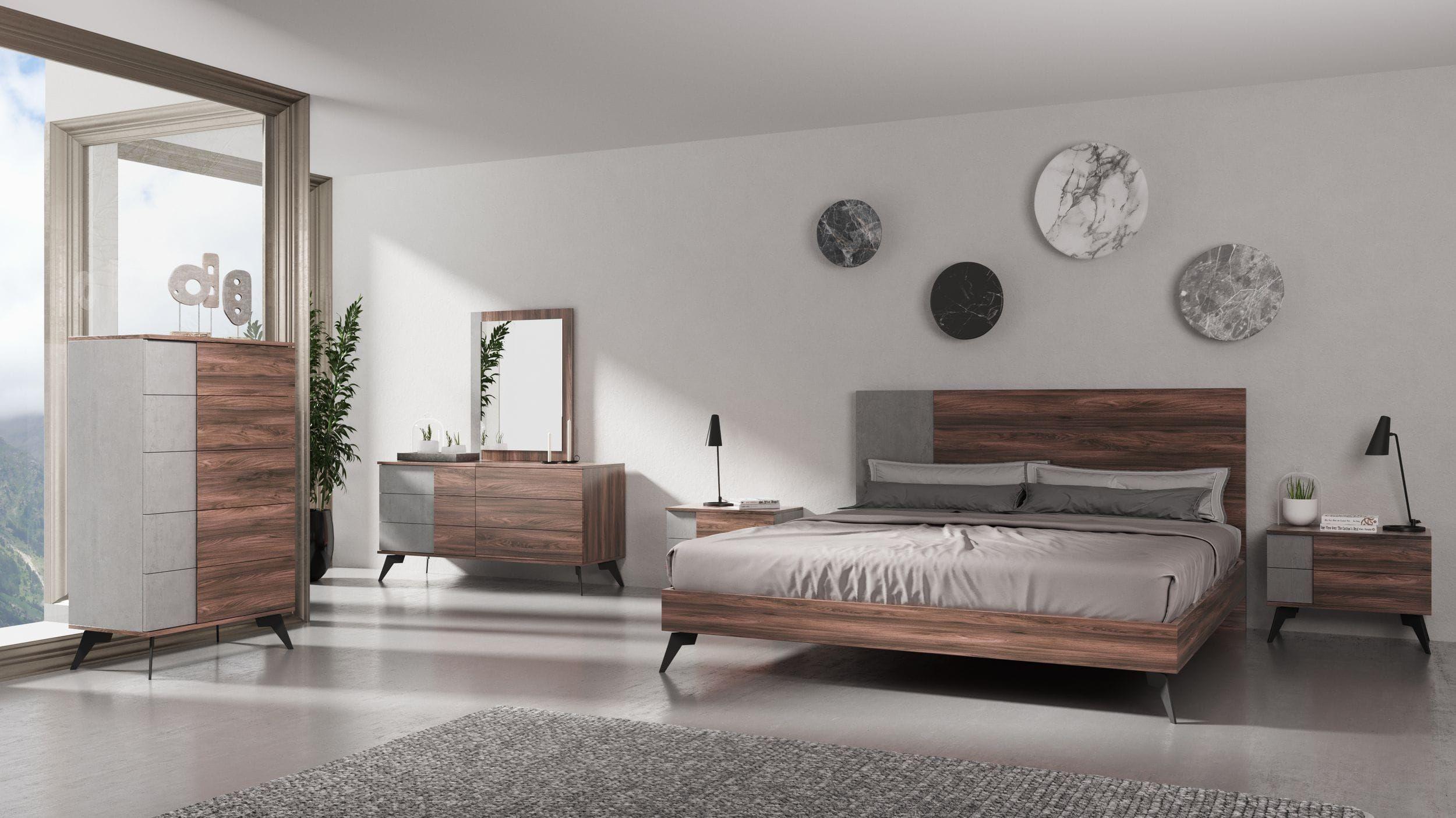 

    
Italian Modern Faux Concrete & Walnut Queen Bed by VIG Nova Domus Palermo
