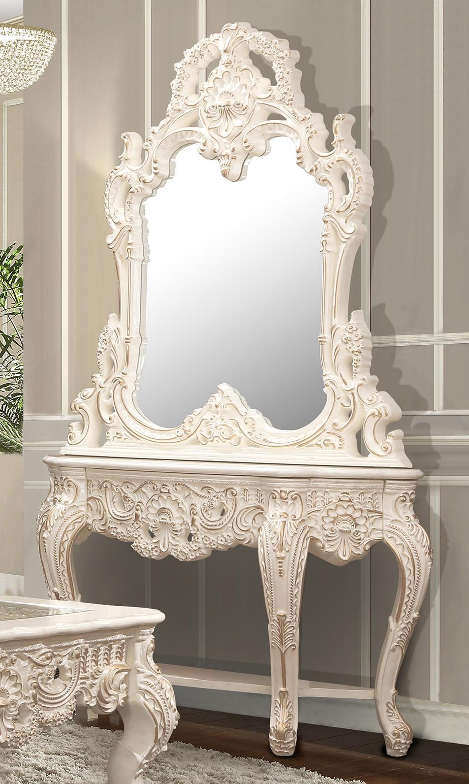 Classic, Traditional Console Table and Mirror Set HD-CON998I HD-CON998I-Set-2 in Ivory 