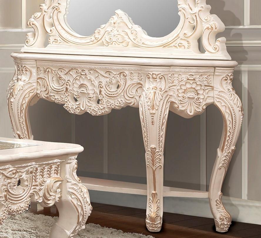 

    
Ivory & Metallic Gold Highlights Console Table & Mirror Traditional Homey Design HD-998I
