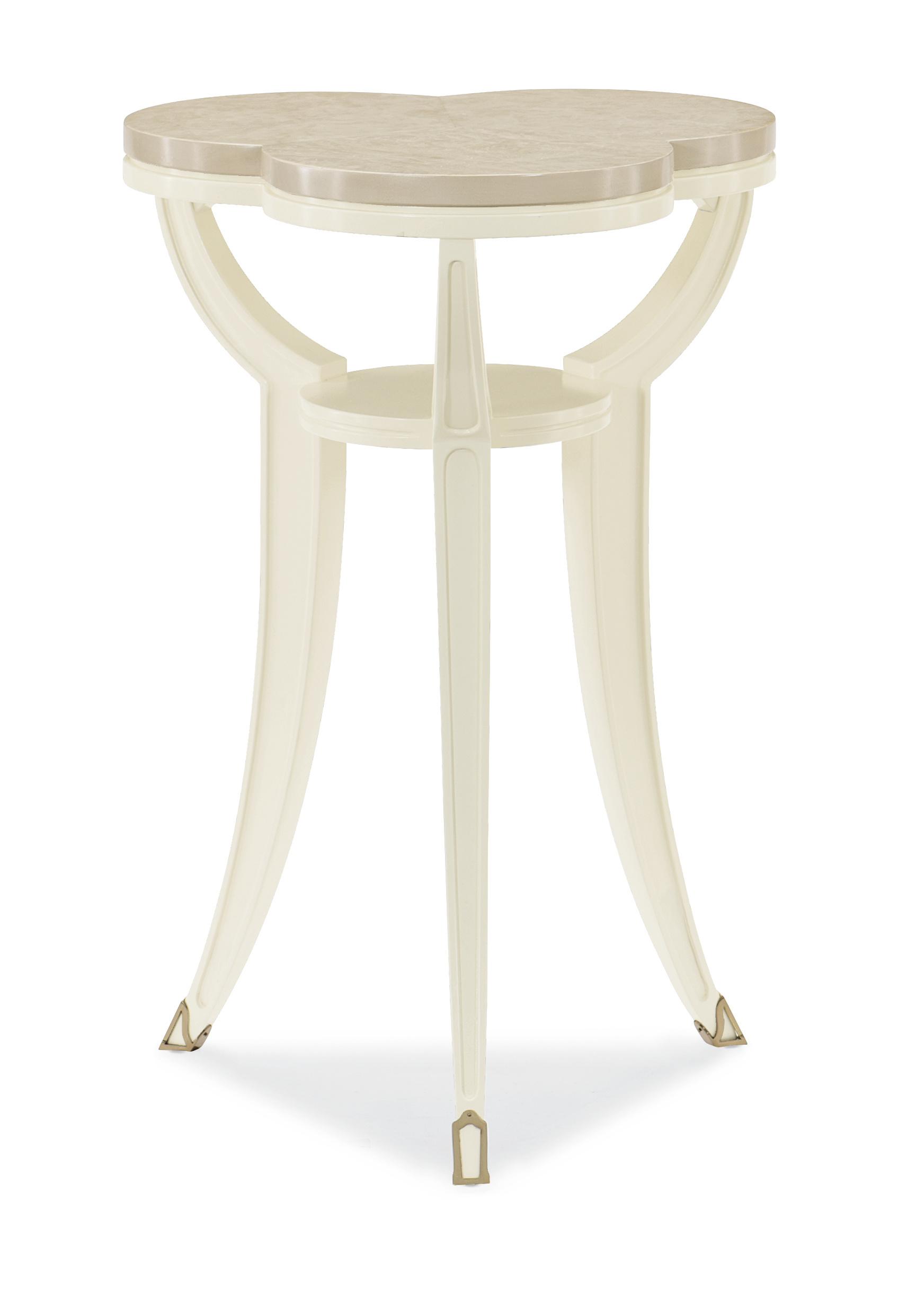

    
Ivory & Platinum Blonde Finish End Table TIPPY TOES by Caracole
