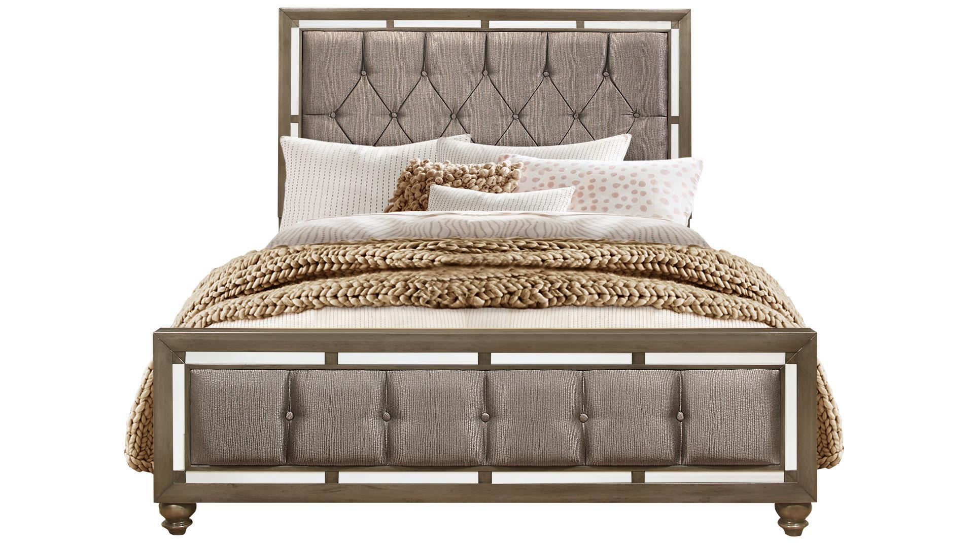 

    
IVY CHAMPAGNE  Silver Finish Upholstered Headboard Queen Bed Global US
