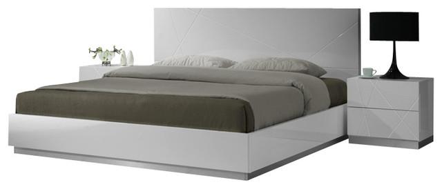 

    
Contemporary White Lacquer Finish Platform King Size Bedroom Set 3Pcs J&M Naples
