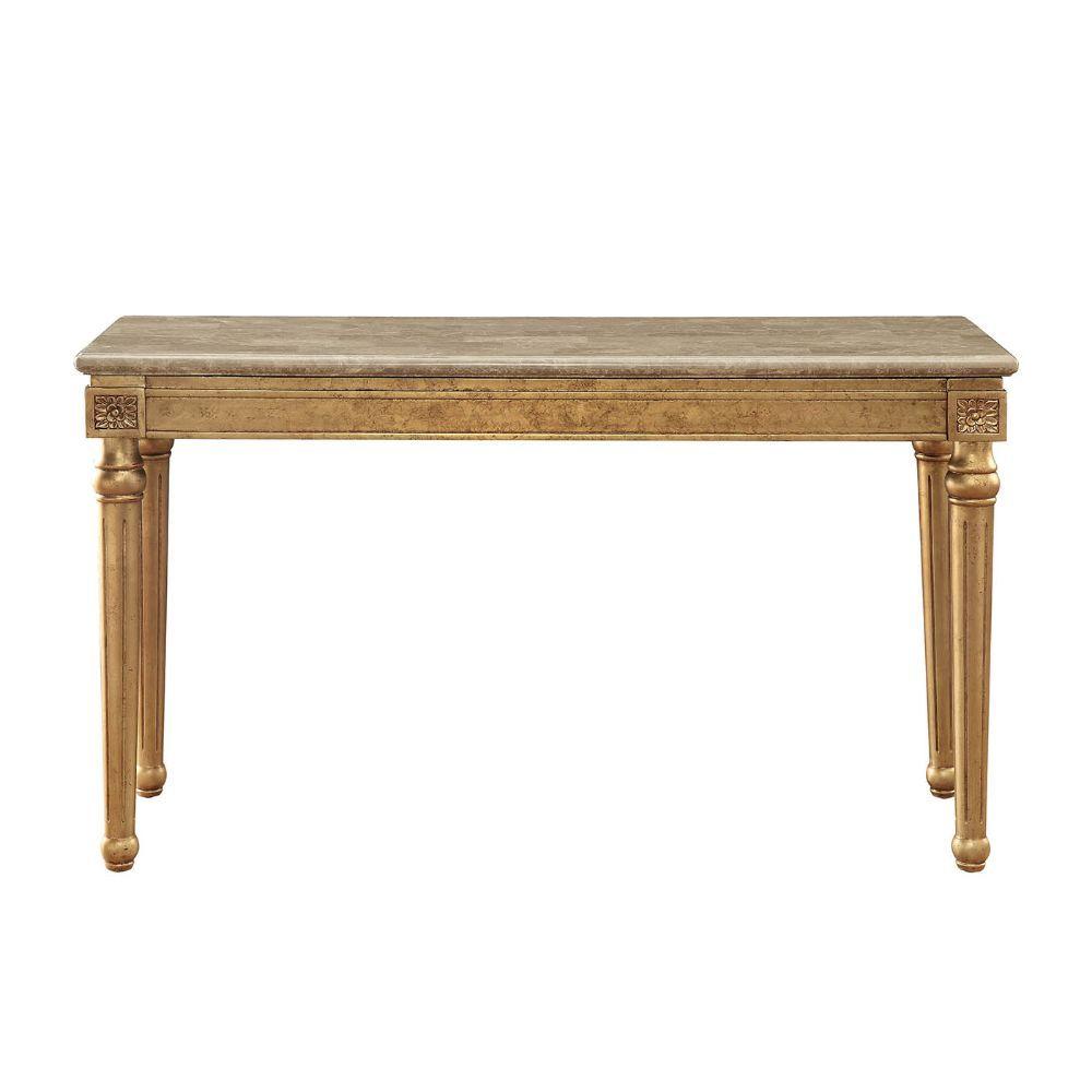

    
Beige Marble & Antique Gold Sofa Table by Acme Daesha 81718
