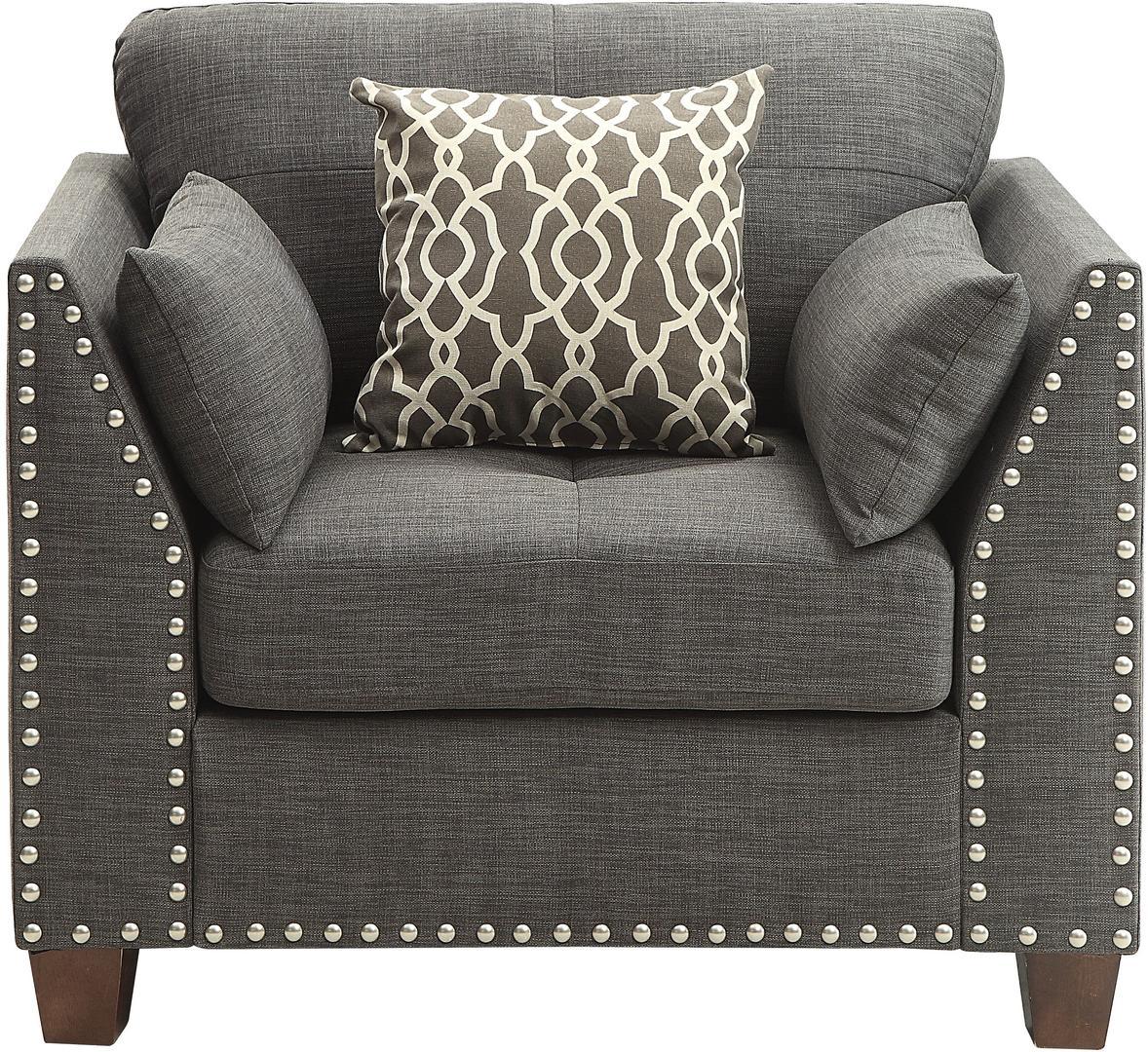 

        
Acme Furniture Laurissa 52405 Sofa Loveseat Chair Charcoal Grey Linen 00840412162633
