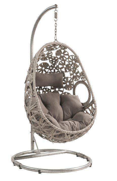 

    
Light Gray Fabric & Wicker Patio Outdoor Swing Chair by Acme Furniture Sigar 45107
