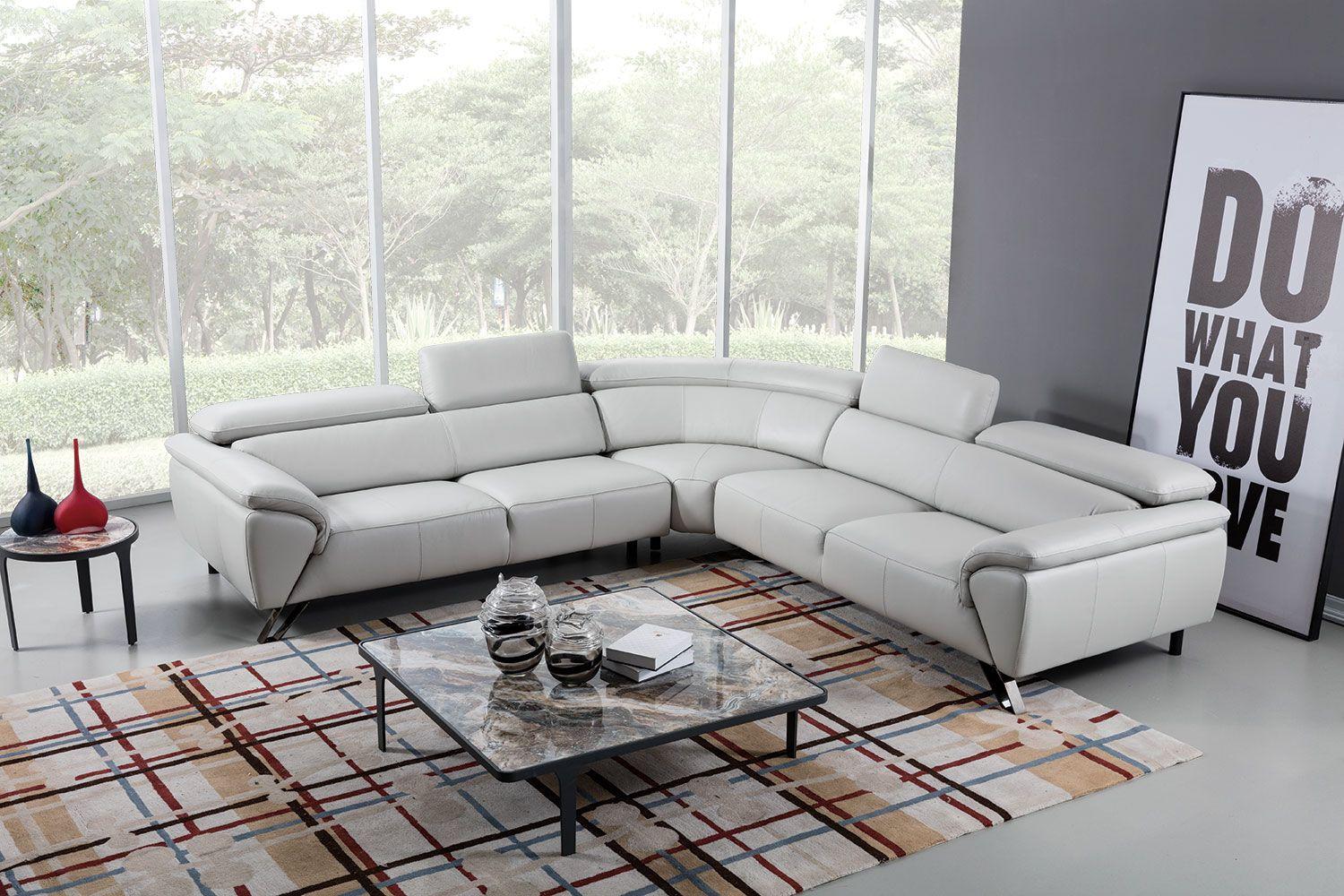 Contemporary, Modern Sectional Sofa EK-L8002M-LG EK-L8002M-LG in Light Gray Top grain leather