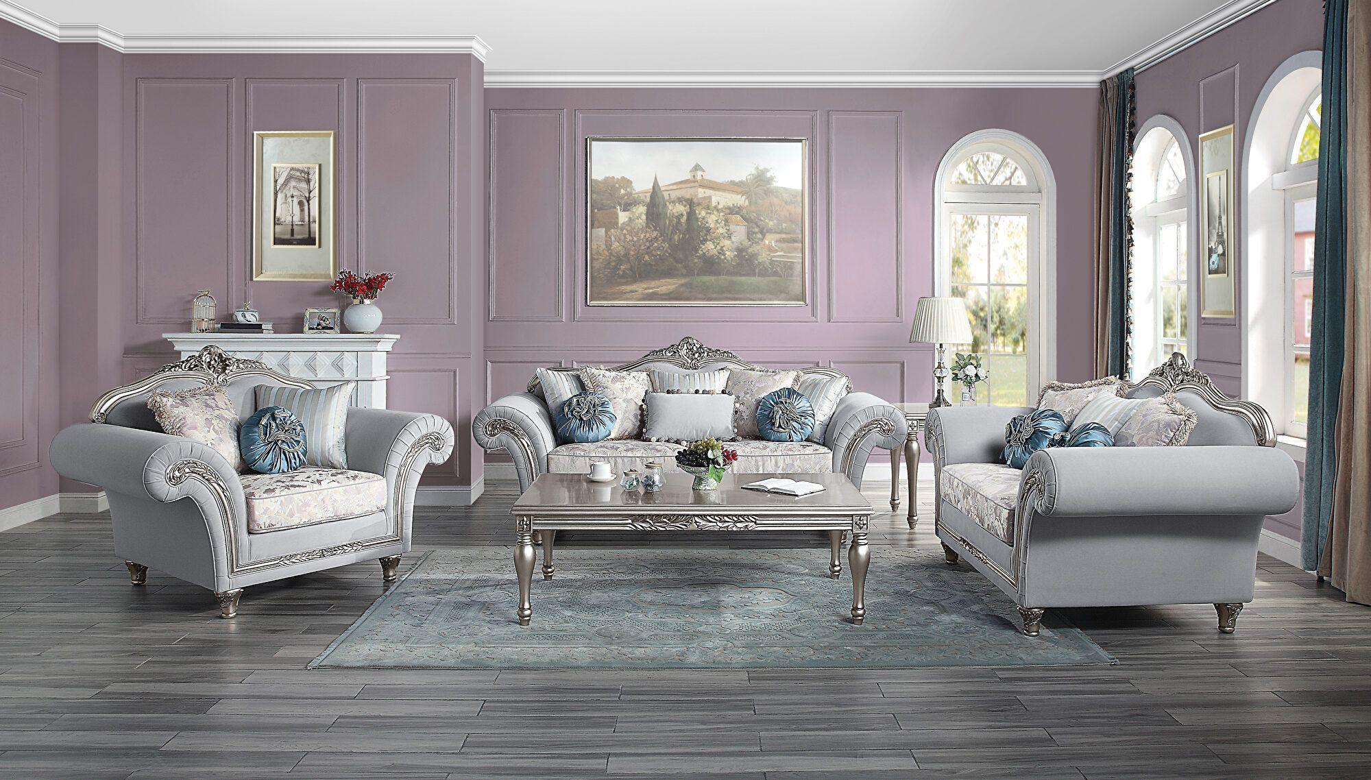 Classic, Traditional Living Room Set Pelumi LV01112-6pcs in Light Gray Linen