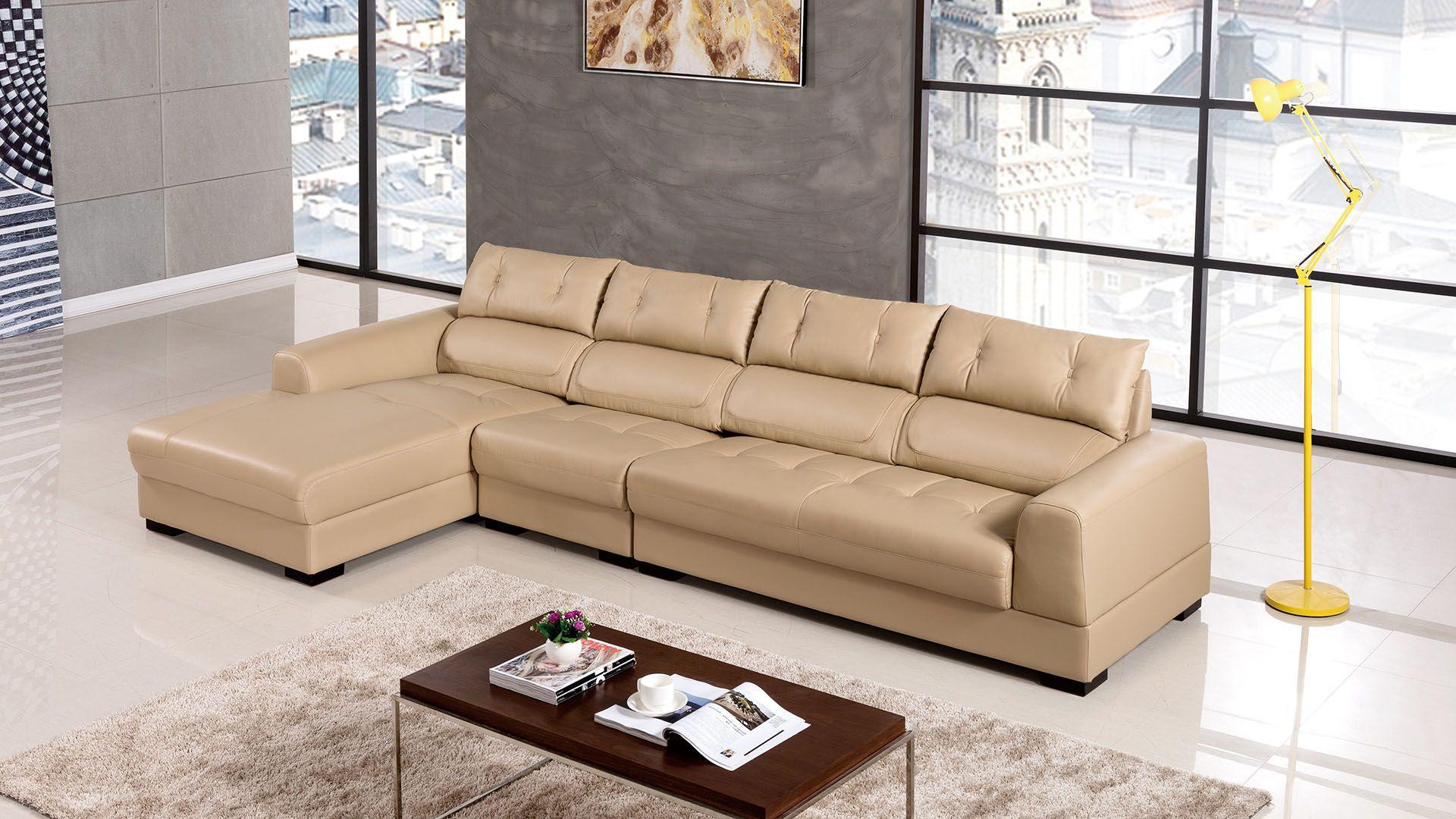 Contemporary, Modern Sectional Sofa EK-L200-LT EK-L200R-LT in Tan Top grain leather