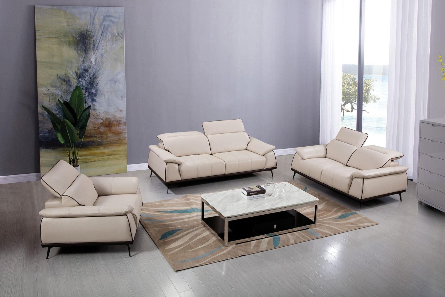 Contemporary, Modern Sofa Set EK526-LT/DB-SF EK526-LT/DB-SF-Set-3 in Tan Italian Leather
