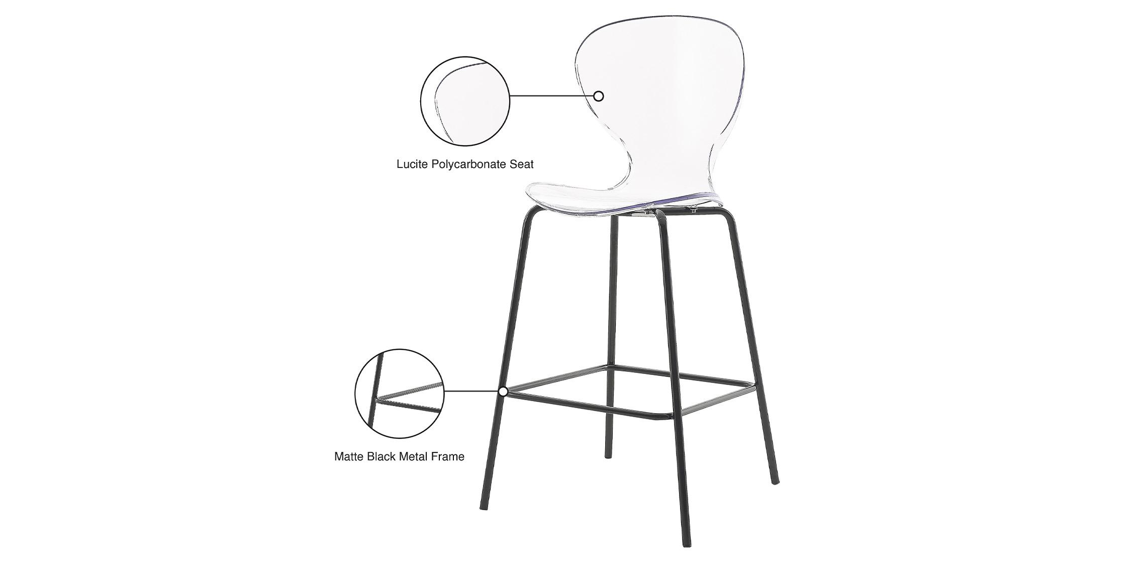 

        
Meridian Furniture CLARION 766 Counter Stool Set Clear/Black Polycarbonate 704831405651

