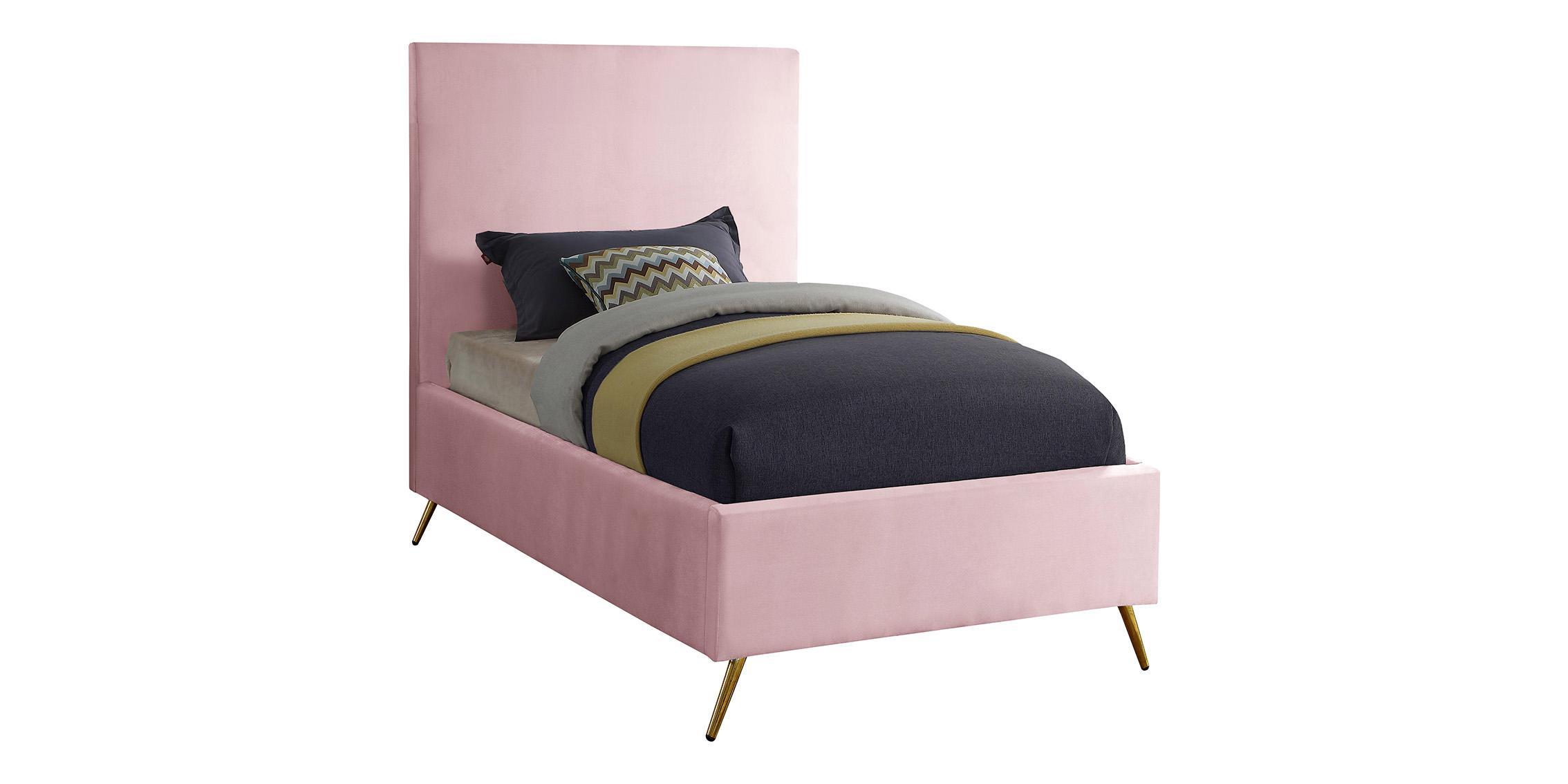 Contemporary, Modern Platform Bed JASMINE Pink-T JasminePink-T in Pink Velvet