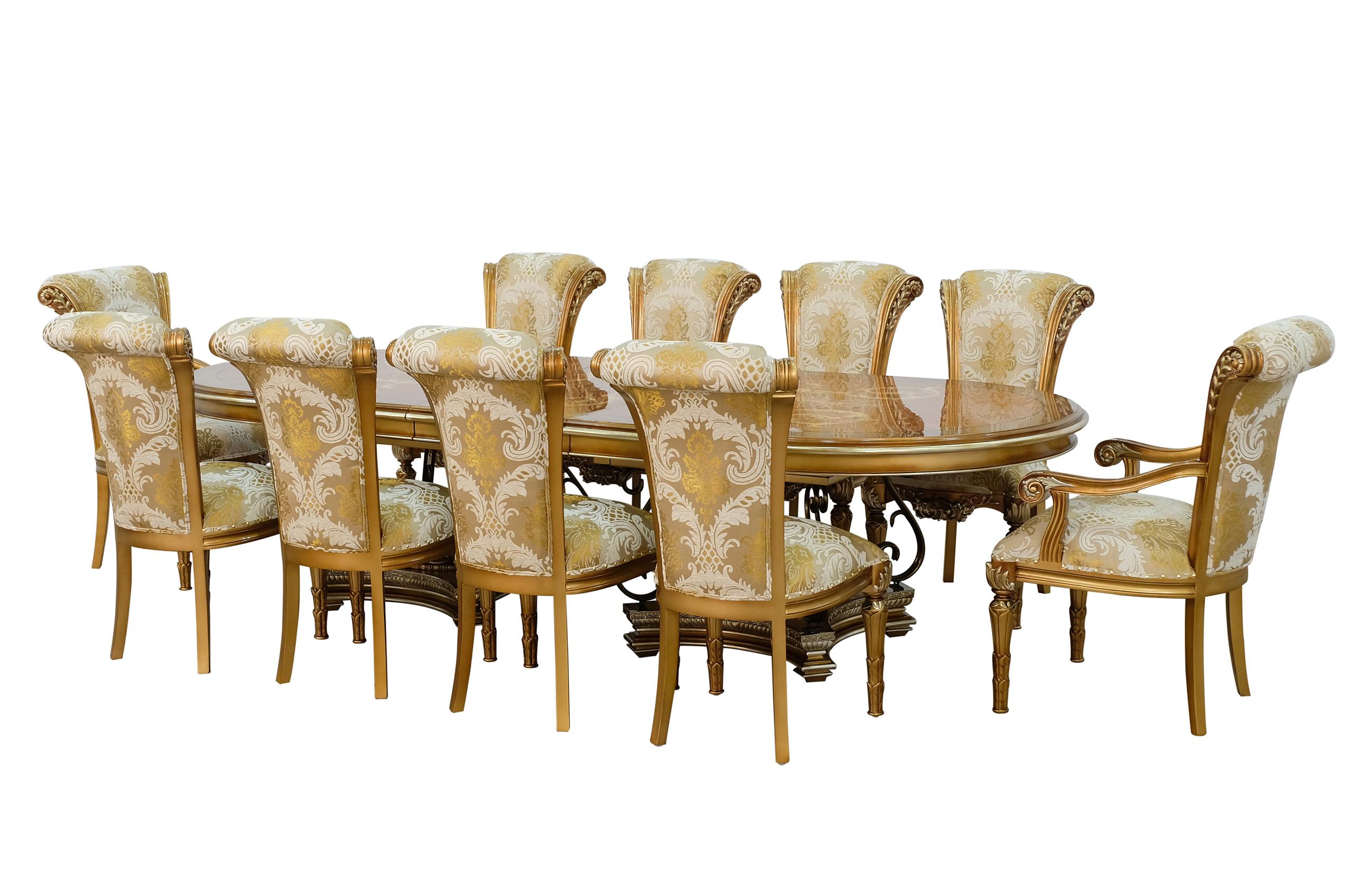 

    
Valentina Brown Oval Dining Set 11Pcs w/ Damask Fabric Chairs EUROPEAN FURNITURE
