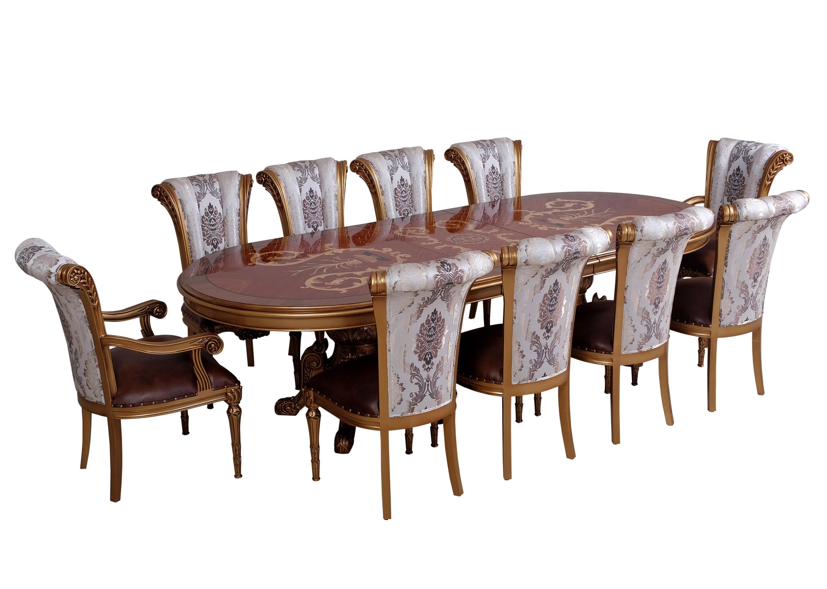 Classic, Traditional Dining Table Set MAGGIOLINI 61952-DT-Set-11 in Pearl, Ebony, Gold, Bronze Leather